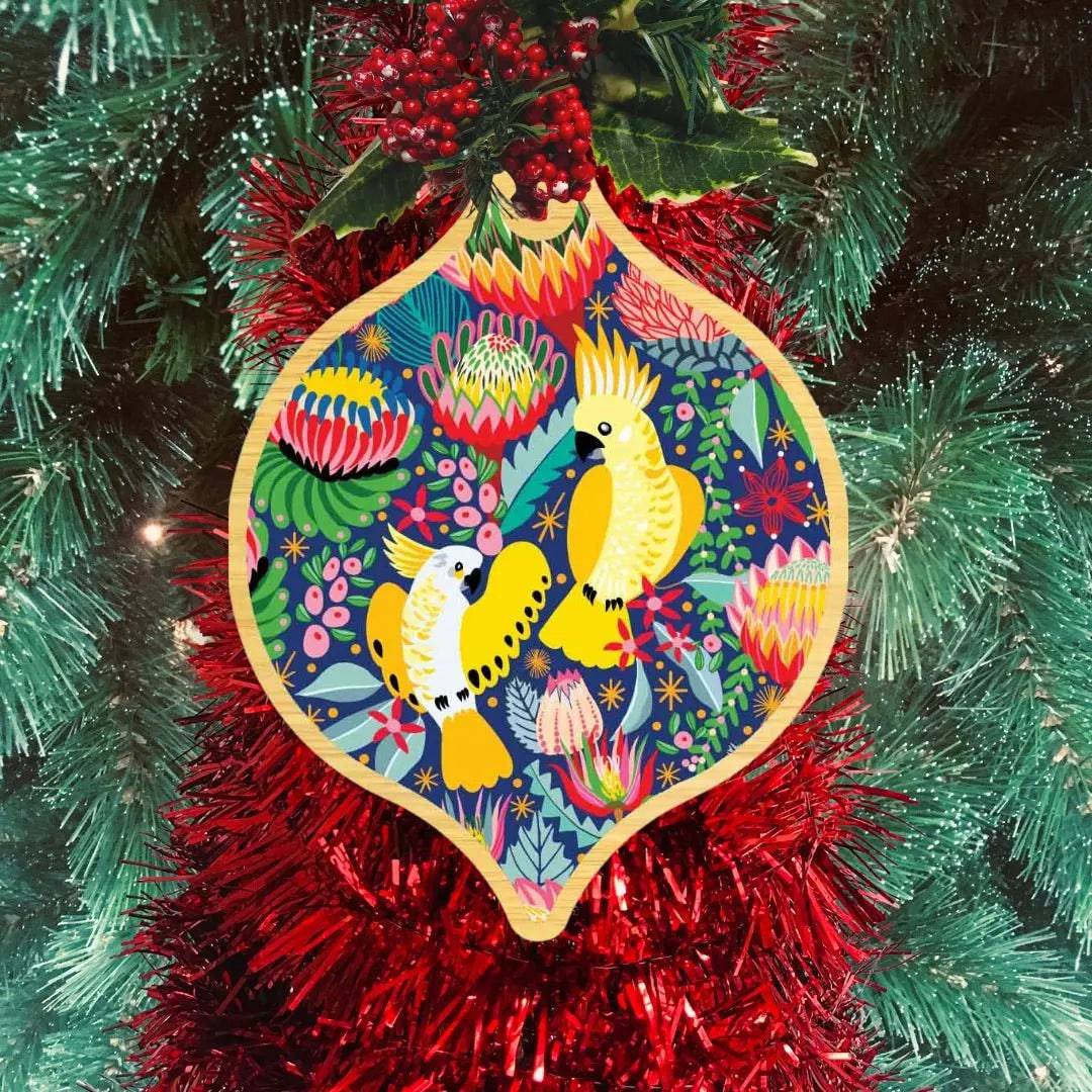 Handmade Australian Cockatoo Wooden Christmas Ornament - Unique Bird-Themed Holiday Decoration for Tree, Gift & Home Decor