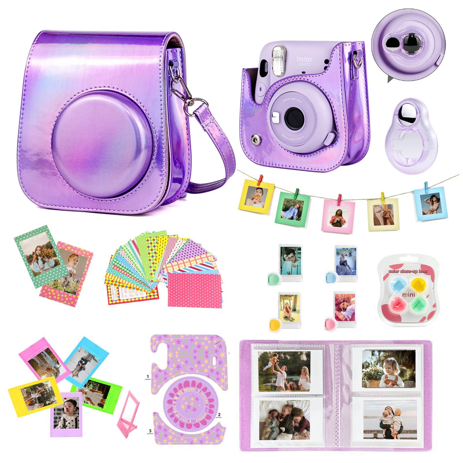 Fujifilm Instax Mini 11 Camera Case Accessories Bundle - Mini 11 Protective Cover with Color Filters, Photo Album, Selfie Lens & Decorative Frames for Kids & Teens (Magic Purple) | Perfect for Travel, Parties & Photo Gifting (Camera Not Included)