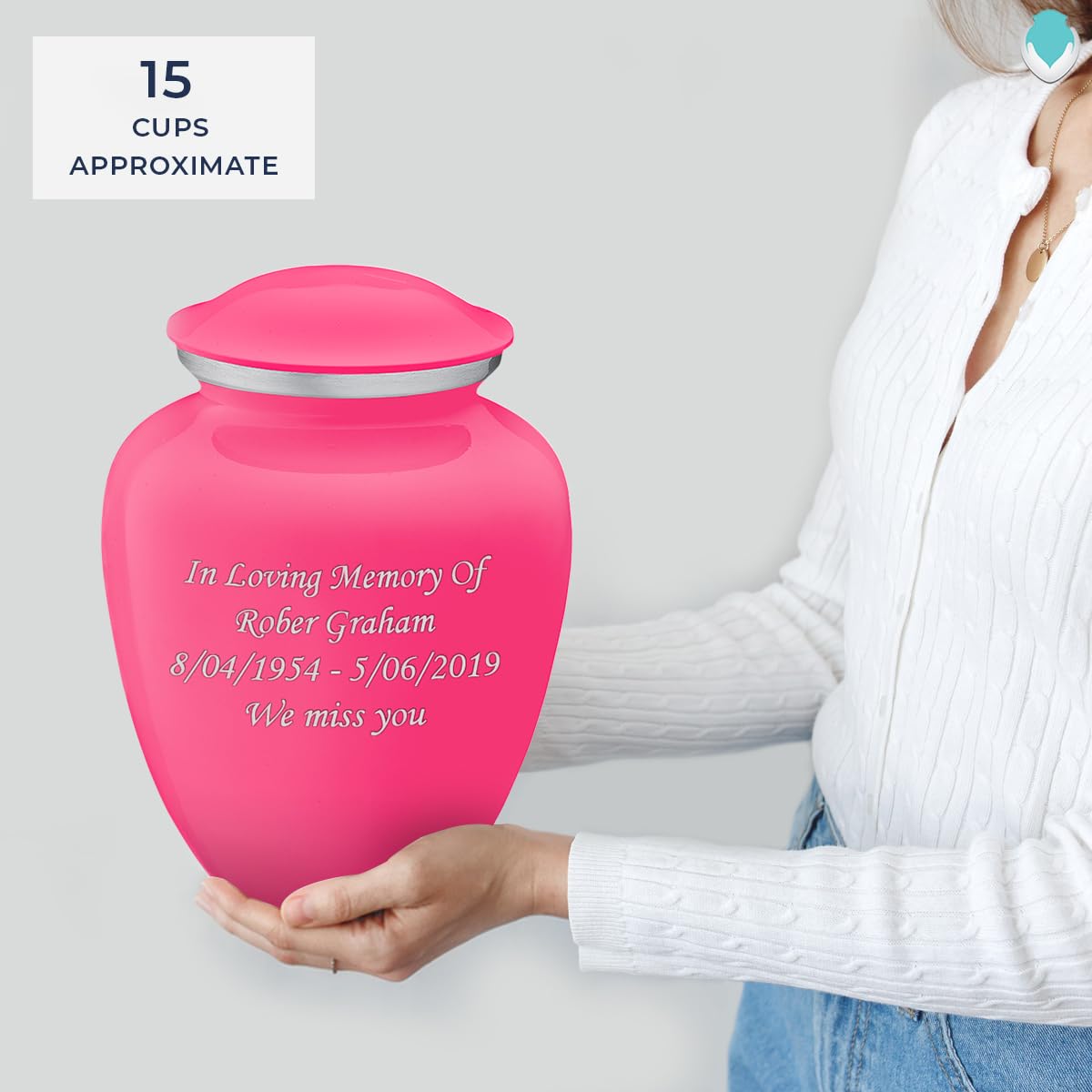 Personalized Cremation Urns for Human Ashes - Large Bright Pink Funeral Urn for Adults with Double Side Engraving (Holds 200 lbs) - Perfect for Memorial Services, Home Display & Honoring Loved Ones