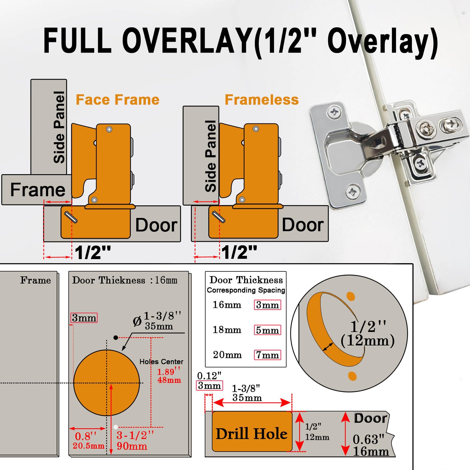 BESTEEL 24 Pack 1/2 Inch Overlay Soft Close Cabinet Hinges - Stainless Steel Concealed Kitchen Cabinet Hinges with Self Closing Mechanism - Includes Hinge Drilling Tool and Manual - Perfect for Kitchen Cabinets, Bathroom Vanities, and Furniture Installation