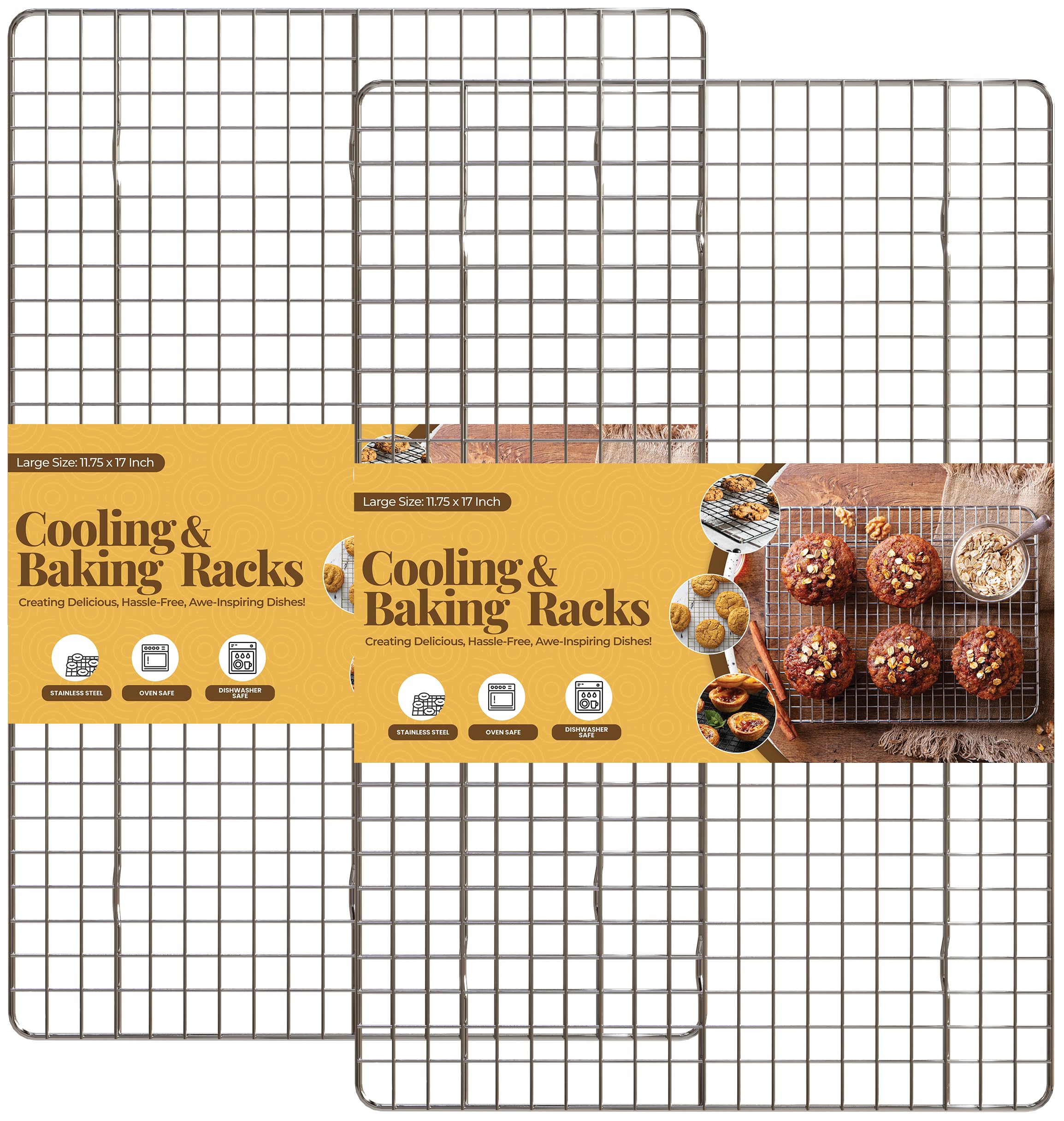 Utopia Kitchen 2-Pack Stainless Steel Cooling Racks for Baking - 11.75 x 17 Inches Oven-Safe Cookie & Jelly Roll Sheet Pan Rack - Perfect for Cooking, Roasting, Grilling, and Pastry Cooling | Ideal for Home Bakers & Professional Chefs