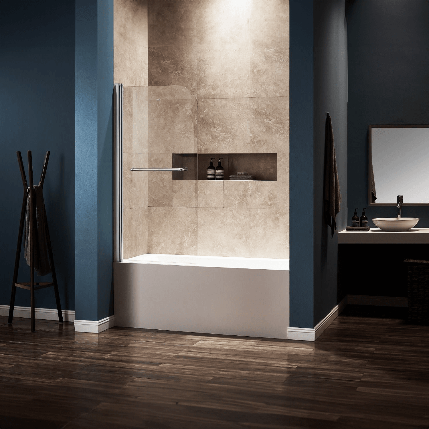 Dreamwerks 30-Inch x 59-Inch Frameless Pivot Shower Door with Clear Glass & Chrome Handle - Perfect for Modern Bathrooms & Spa-Like Showers