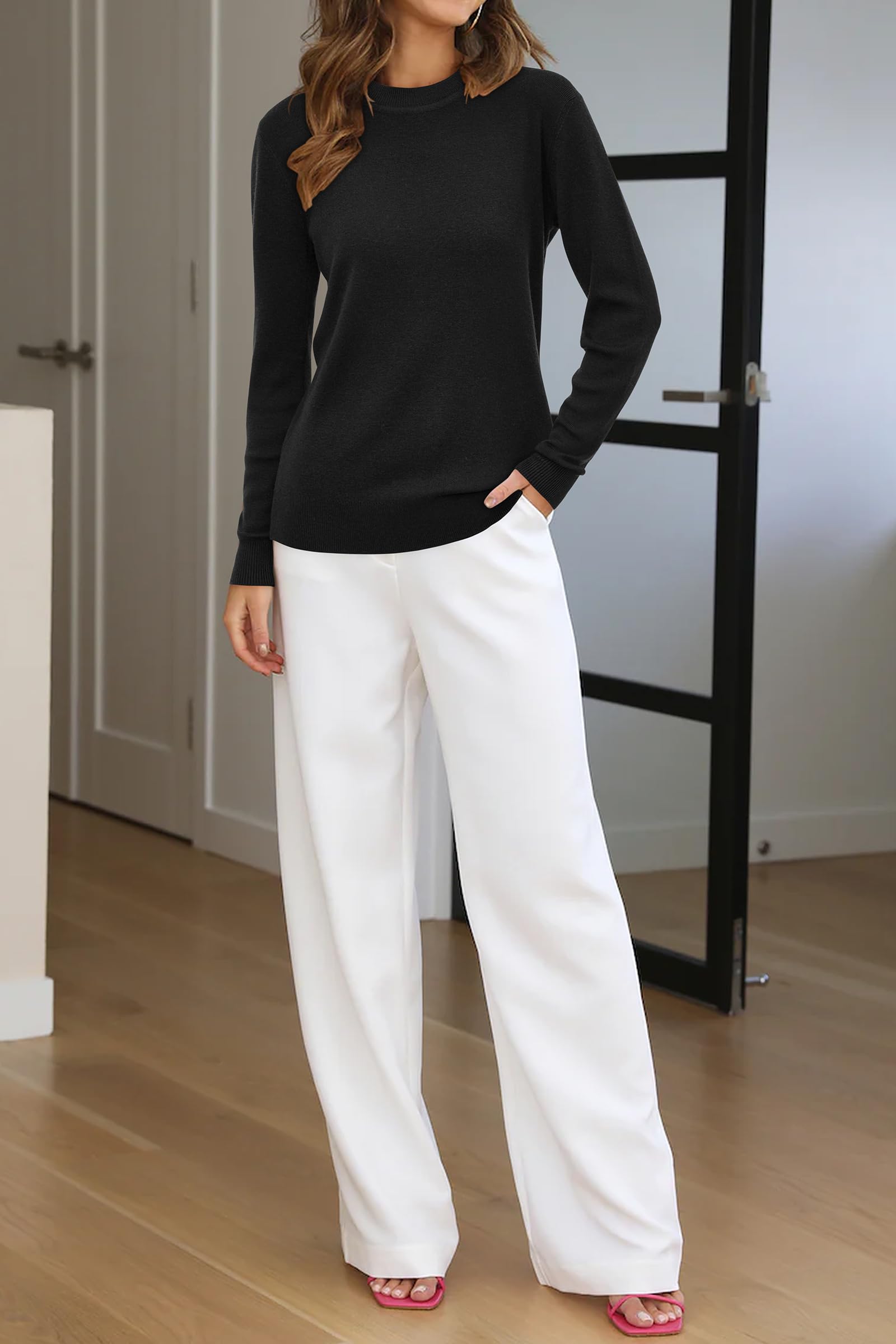 Women's Spring Fashion Wool Blend Sweater 2025 | Long Sleeve Crew Neck Pullover | Business Casual Tops | Trendy Outfits for Office & Weekend Wear