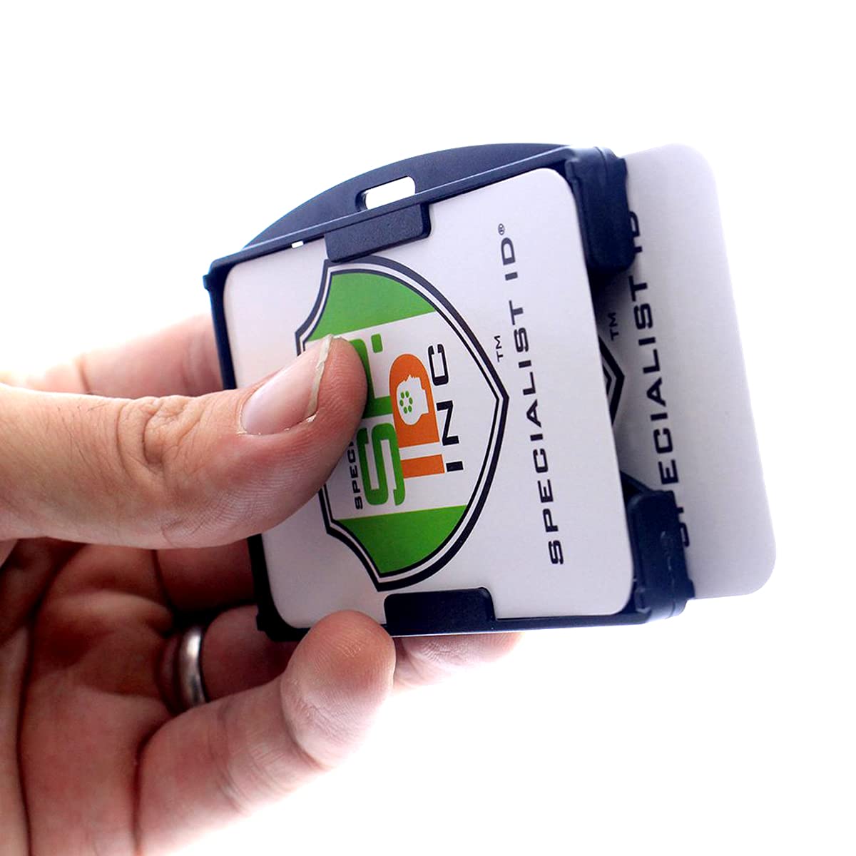 50 Pack RFID Blocking ID Badge Holders - Dual Sided Shield Blocks 13.56MHz Signals - SkimSAFE Card Protector for Work, Office & Events (Black, Holds 2 Cards)