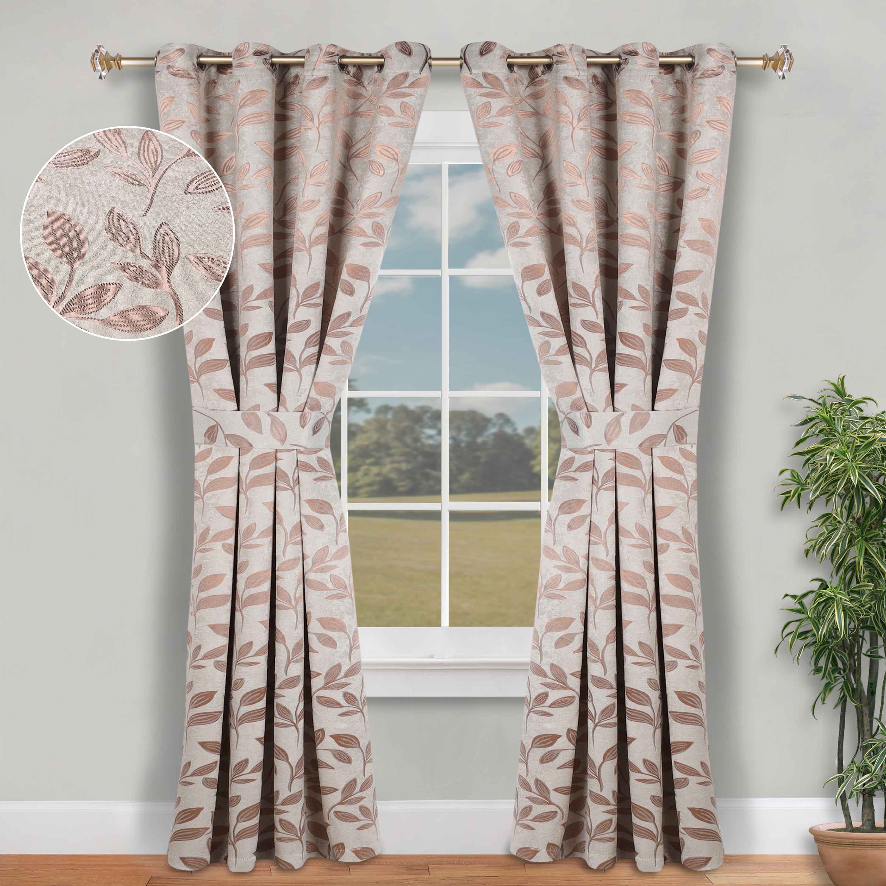 Blackout Curtains for Bedroom - Set of 2 Panels, 100% Room Darkening Thermal Insulated Drapes with Leaves Pattern - Perfect for Nursery, Home Theater & Light Sleepers