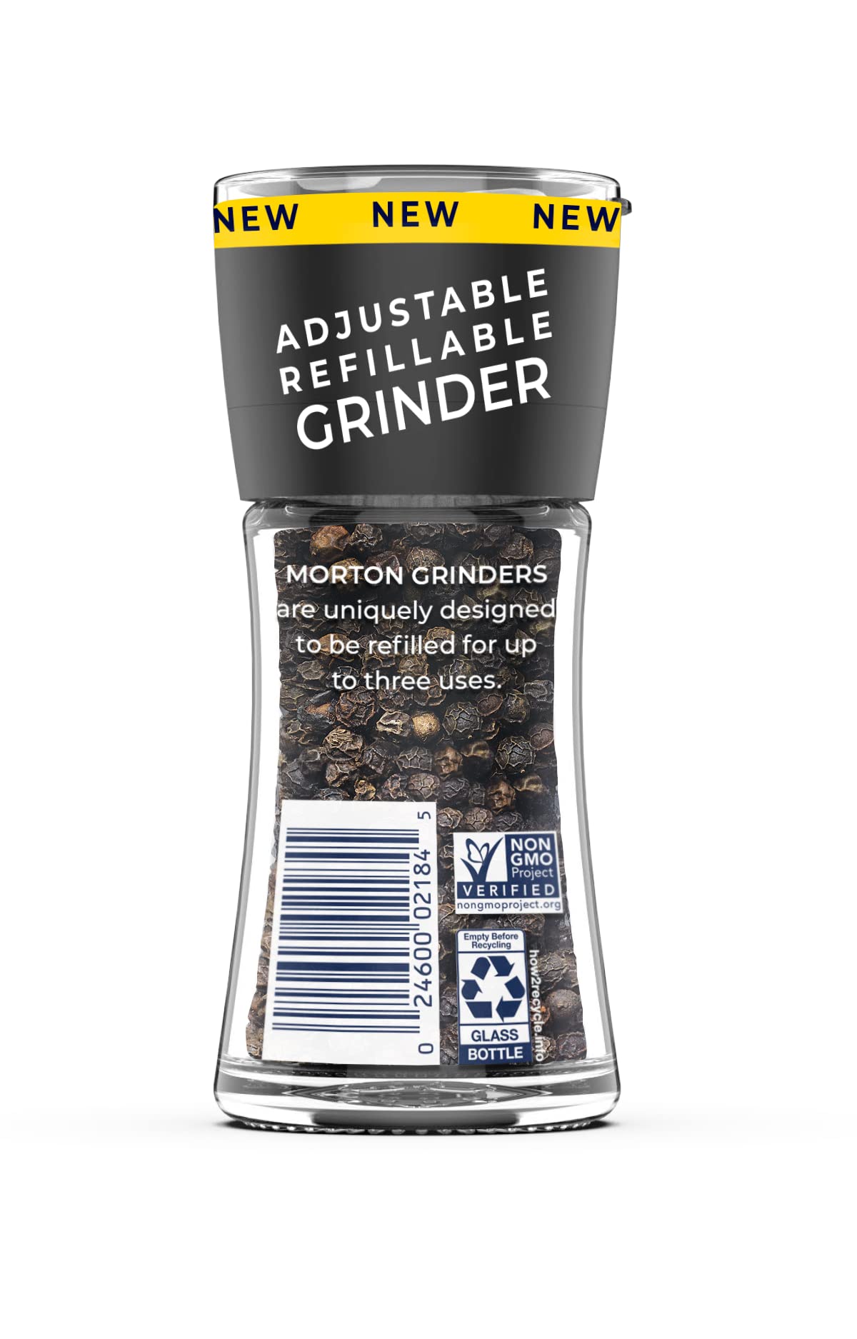 Premium Morton Adjustable Refillable Pepper Grinder - 1.24oz Black Peppercorn (6-Pack) | Coarse to Fine Grind Settings | Perfect for Kitchen, Dining Table & Gourmet Cooking