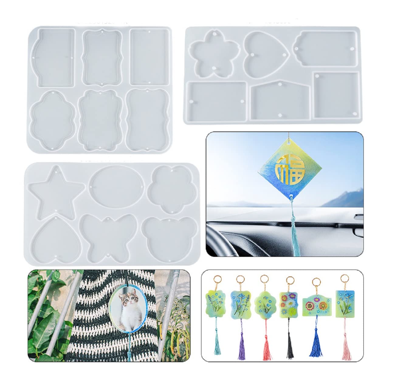 Yalulu 3Pcs Double Hole Pendant Resin Molds - DIY Epoxy Silicone Jewelry Making Kit for Keychains, Necklaces & Gift Tags | Perfect for Handmade Crafts, Resin Art Projects & Unique Gift Creations