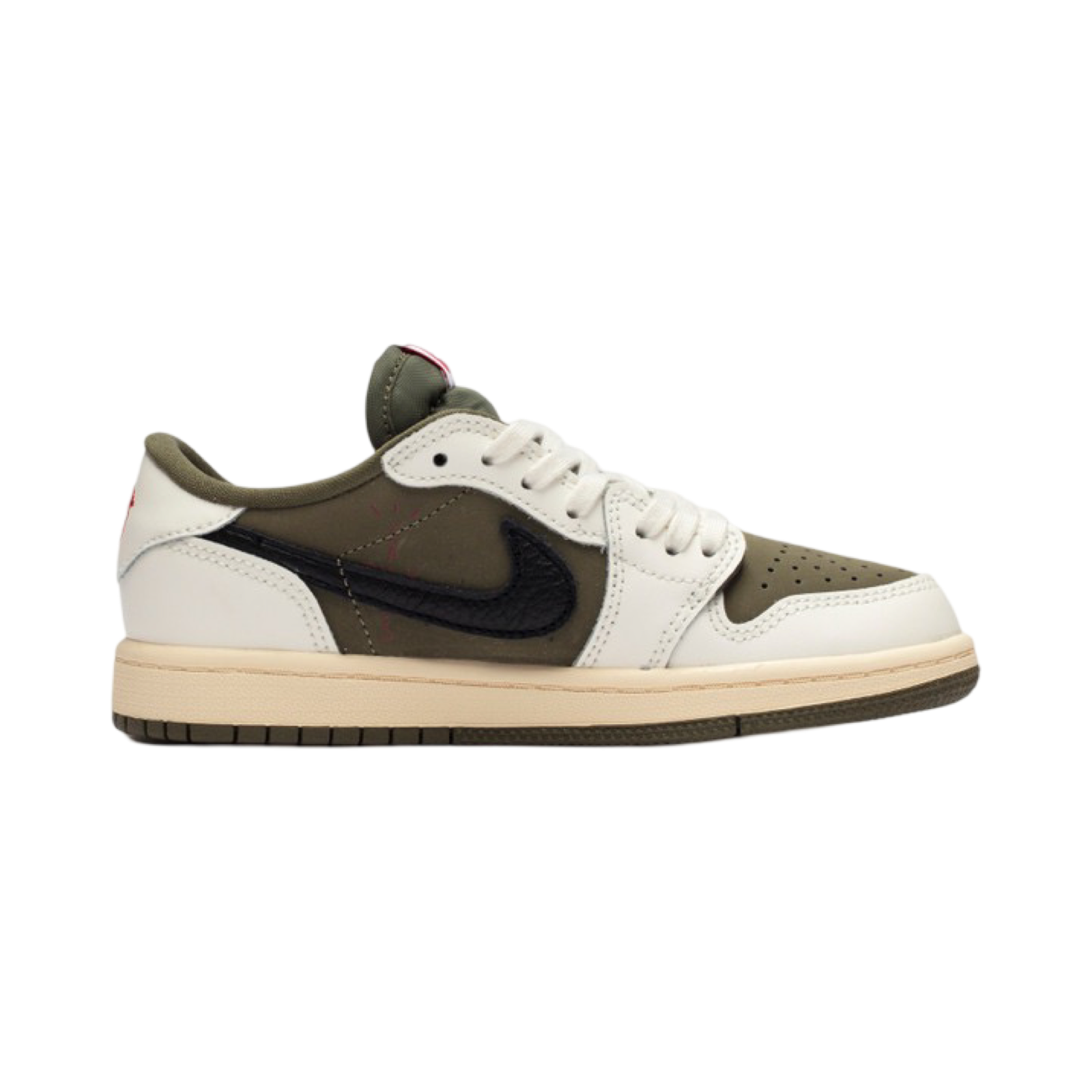 Travis Scott x Air Jordan 1 Low OG SP (PS) Kids Shoes - Medium Olive/Black/White - Stylish Sneakers for Boys & Girls - Perfect for School, Sports & Casual Wear