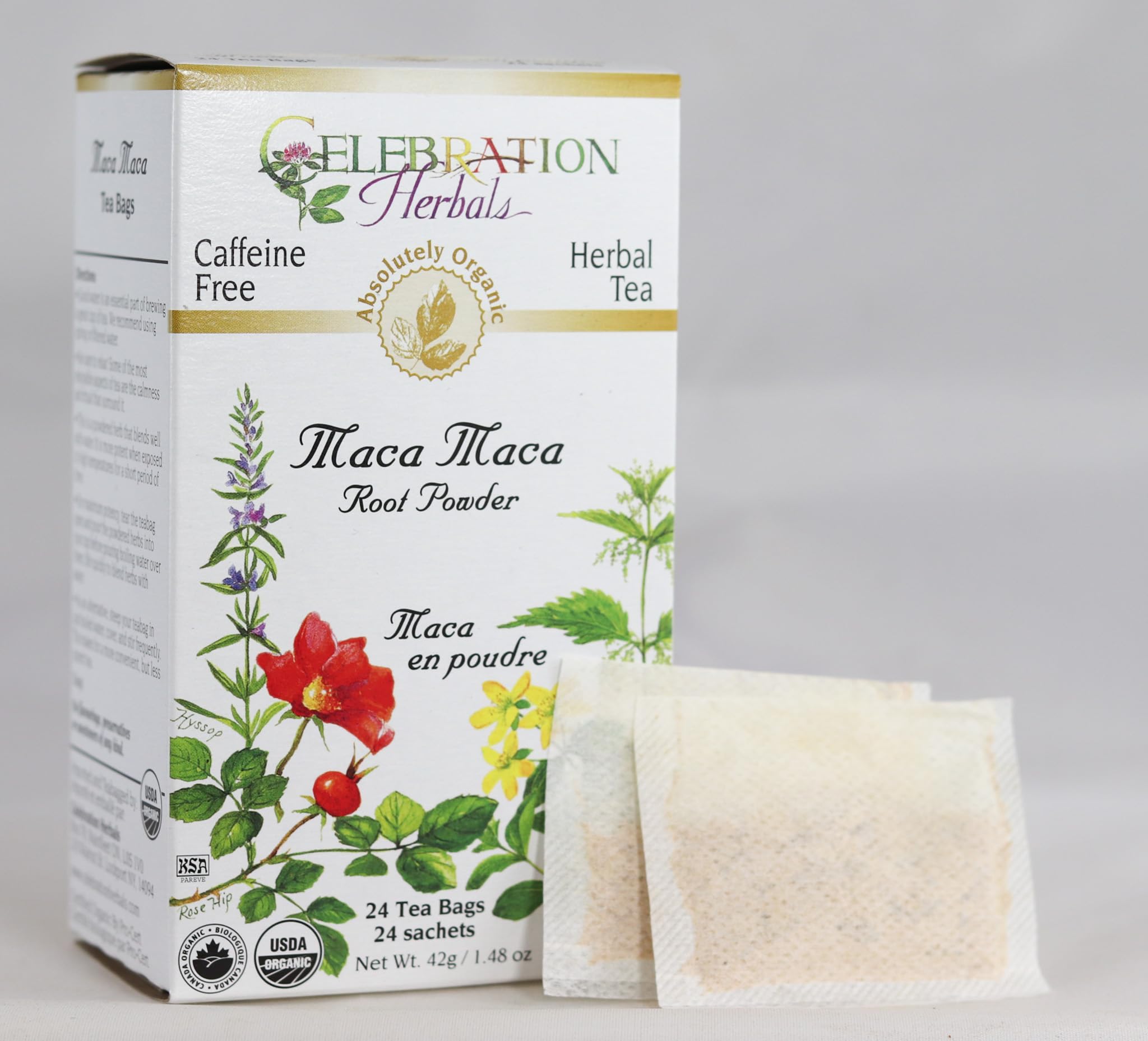 Organic Maca Root Powder by CELEBRATION HERBALS - 24 Tea Bags (0.02 lb) | Natural Energy Boost, Hormone Balance & Stress Relief | Perfect for Smoothies, Teas & Wellness Drinks