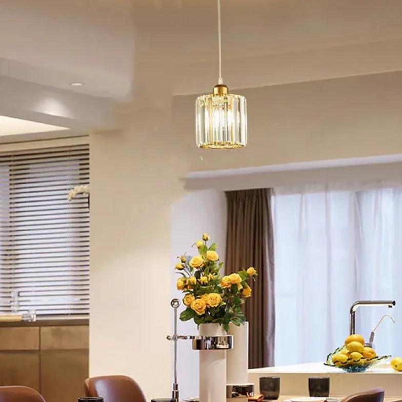 Clear Cylindrical Glass Pendant Light Fixture - Modern Hanging Lamp for Kitchen Island, Dining Room & Bedroom Lighting Decor