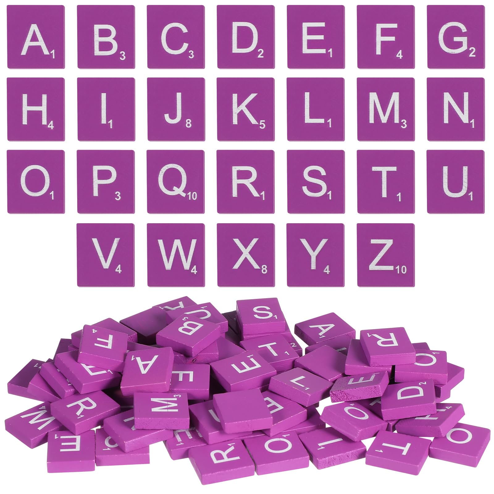 100pcs Self-Adhesive Vinyl Letter Stickers - Wooden Alphabet Tiles for Phonics, Spelling & Learning - Perfect for DIY Crafts, Wedding Decor, Baby Toys & Educational Activities - Reusable Wood Chips in Bamboo Storage Box (Purple)