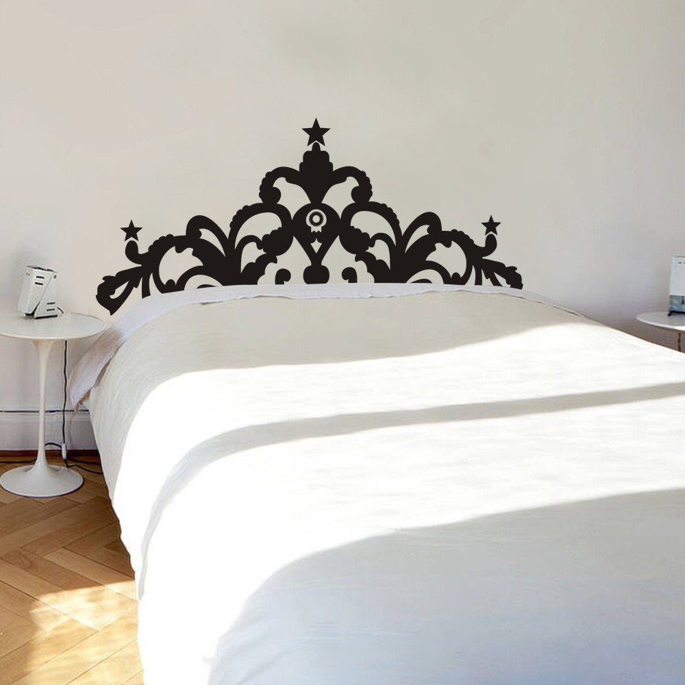 Classic Vinyl Headboard Wall Decal - Elegant Carving Design Bedroom Wall Art Decor in Black | Perfect for Master Bedroom, Guest Room & Nursery Decor
