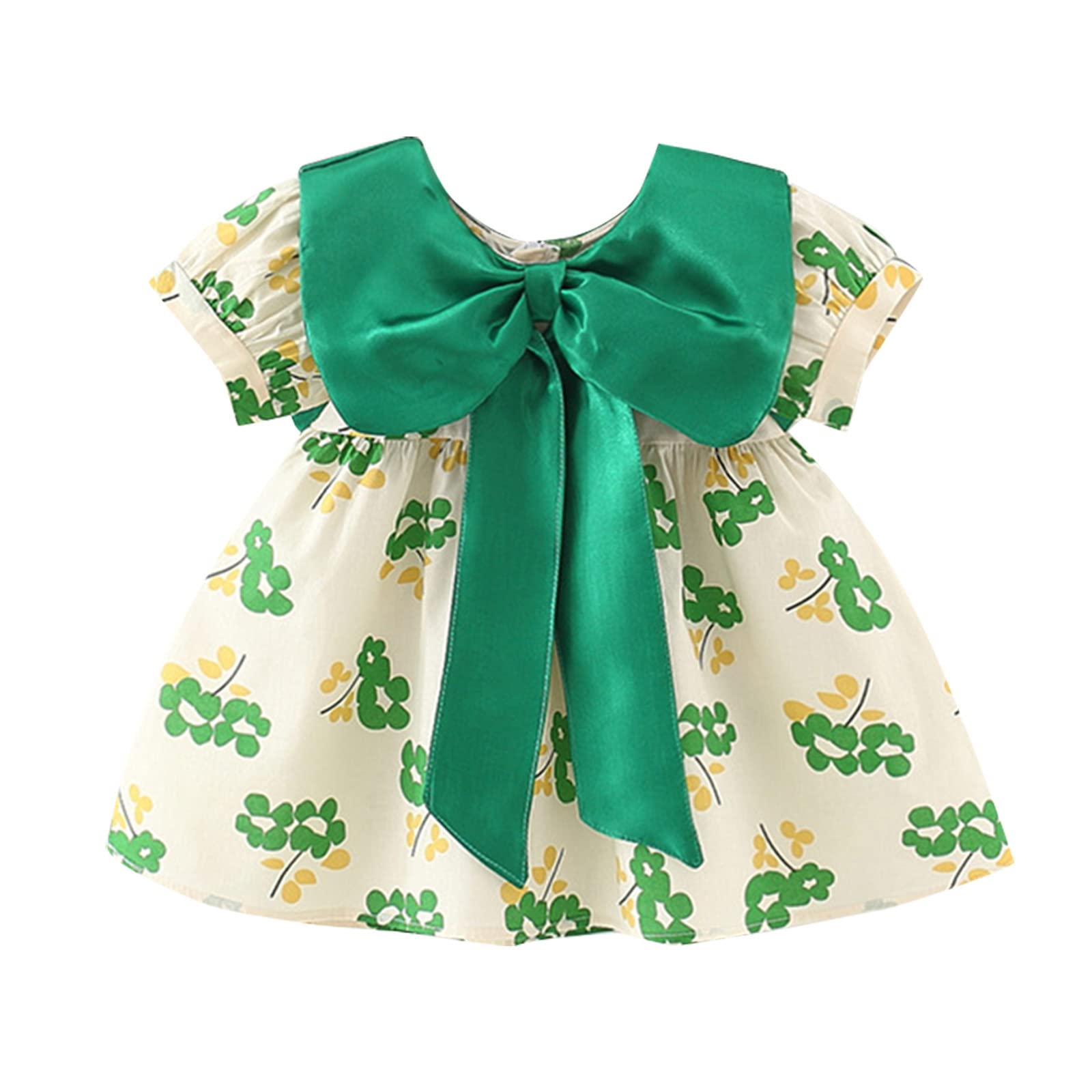 GBayXJ Girls Floral Print Princess Dress with Bow - Summer Casual Sunwear for Kids | Perfect for Beach Outings, Birthday Parties & Outdoor Play