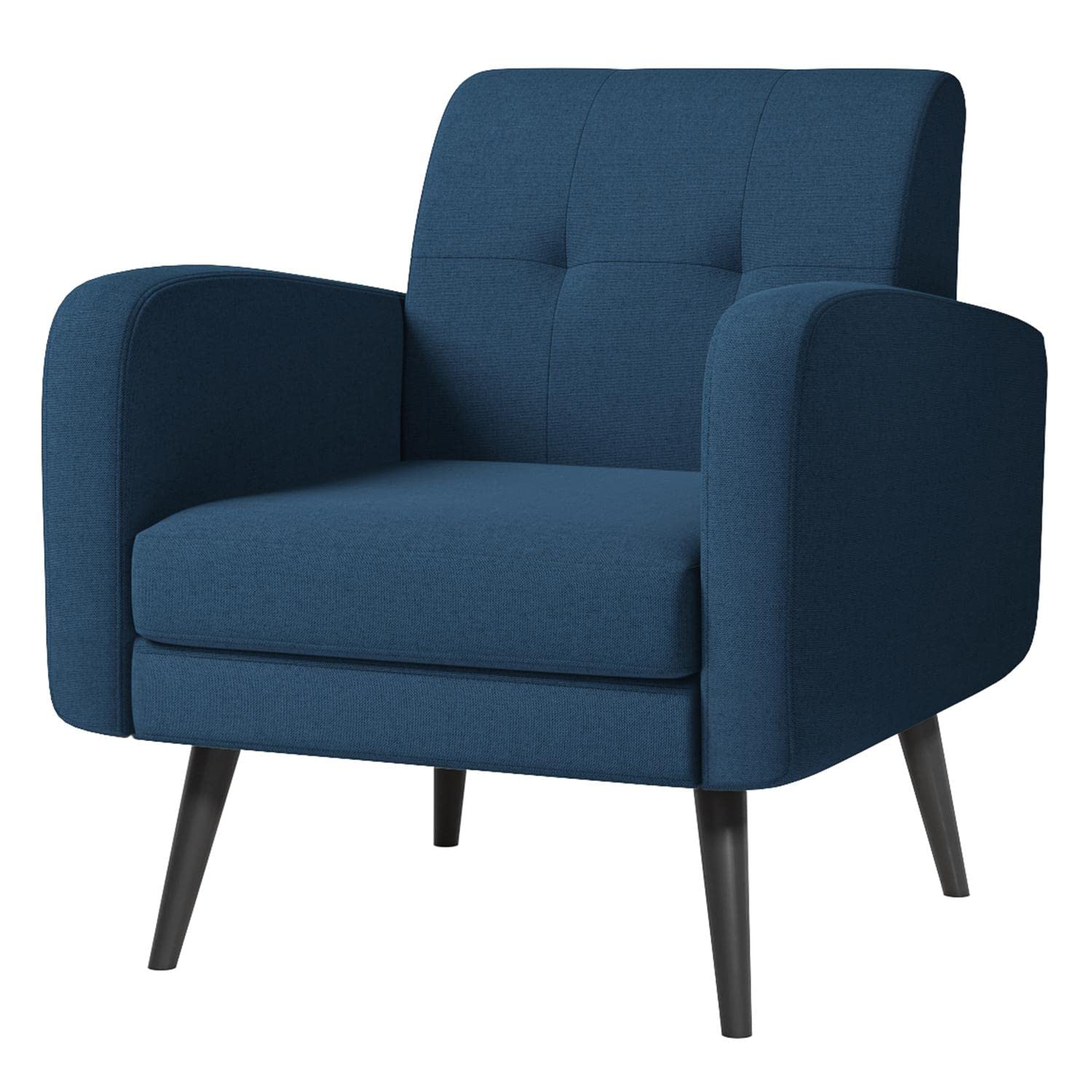 JustRoomy Mid Century Modern Accent Chair - Blue Upholstered Fabric Armchair with Wooden Tapered Legs & Removable Cushion for Living Room, Bedroom, Reading Nook | Comfortable Lounge Chair for Relaxing & Home Decor