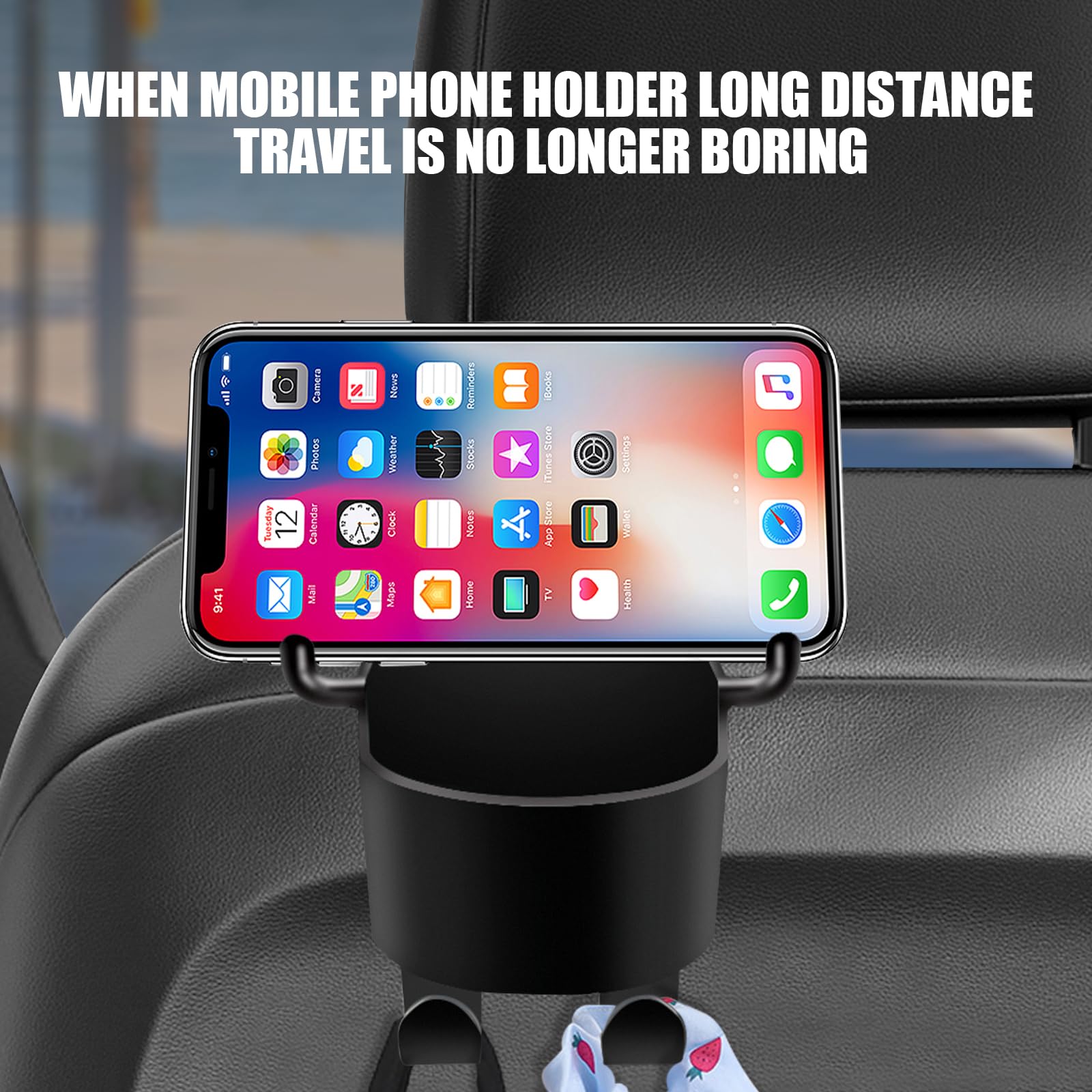 2 Pack Car Headrest Organizer - 3-in-1 Phone & Cup Holder for Travel
