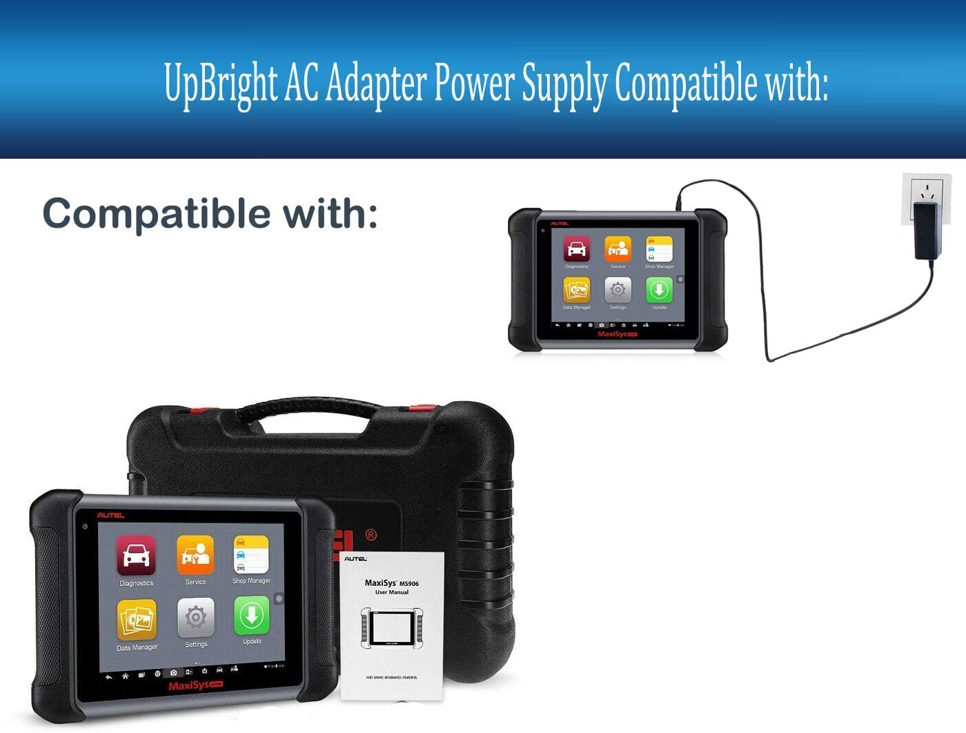 UpBright 12V 3A AC/DC Power Adapter for Autel MaxiSYS PRO MS906 MS908 MS908P MS906BT MS906TS - Automotive Diagnostic Scanner Charger & Power Supply - Perfect for Vehicle Diagnostics & Wireless Scanning in Repair Shops