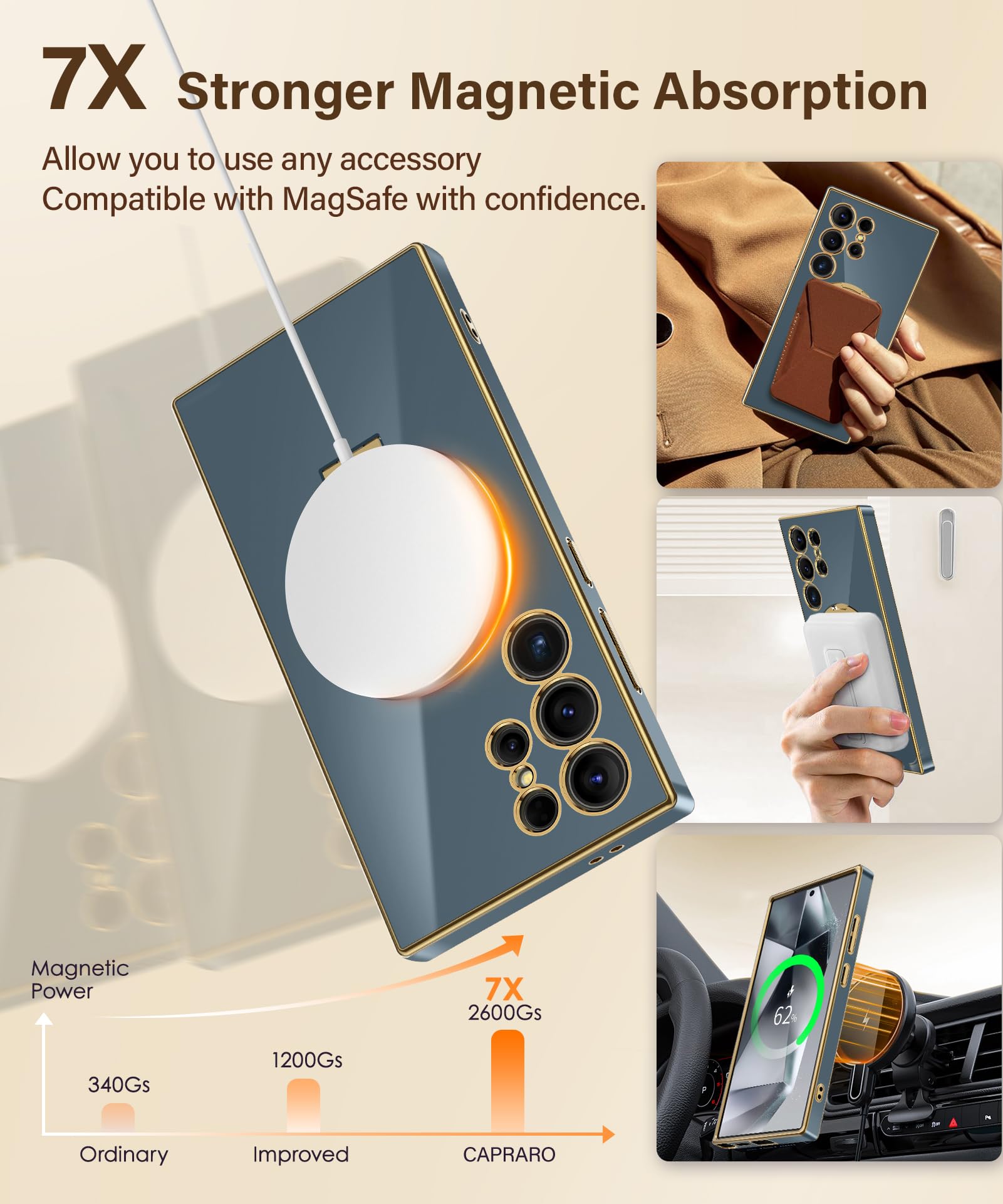 Samsung Galaxy S24 Ultra Case with Magnetic Ring Stand - Magsafe Compatible, Military Grade Drop Protection, Shockproof Slim Protective Cover (Grey Green) - Perfect for Work, Travel & Everyday Use