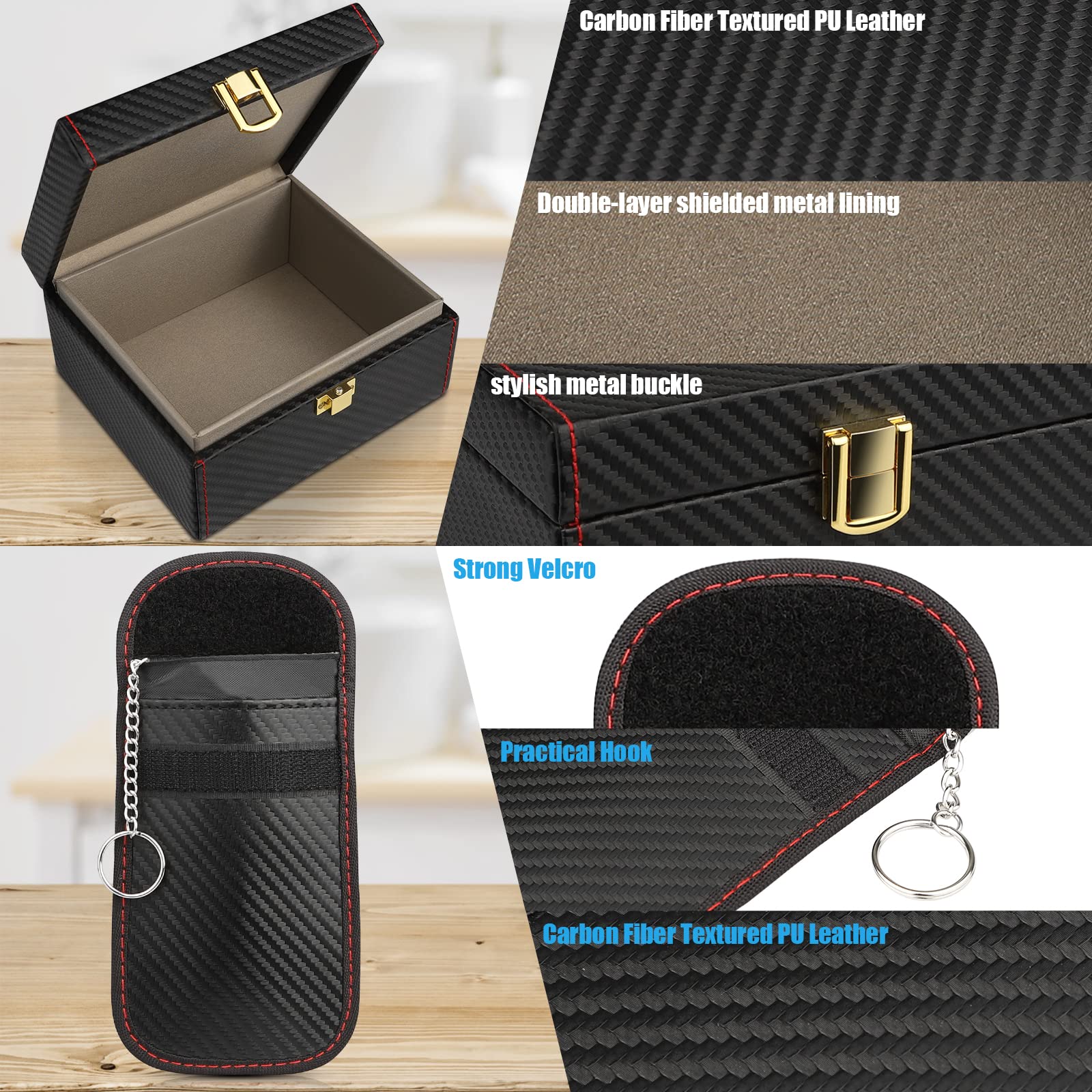 Faraday Box with 2 Pouches - RFID Signal Blocker for Car Keys & Key Fob Protector - Anti-Theft Faraday Cage for Keyless Entry Vehicles - Large Size for Phones & Electronics - Perfect for Travel & Home Security