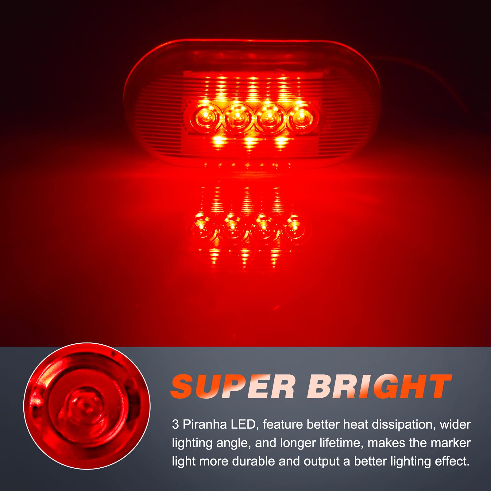 2Pcs 4x2 Inch Oval Red LED Side Marker Lights - 10 Diodes Waterproof Surface Mount Clearance Lights for RV, Trailer, Truck & Camper - Black Base - Perfect for Nighttime Visibility & Road Safety