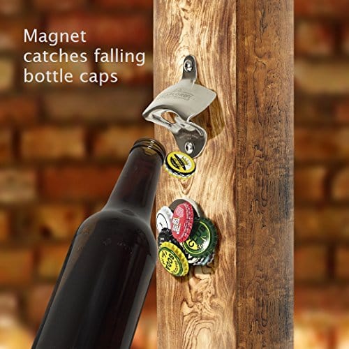 Magnetic Wall Mount Beer Bottle Opener with Cap Catcher - Rustic Bar Decor for Man Cave, Father's Day & Birthday Gifts - Perfect for Home Bars, Garages and Outdoor Entertaining