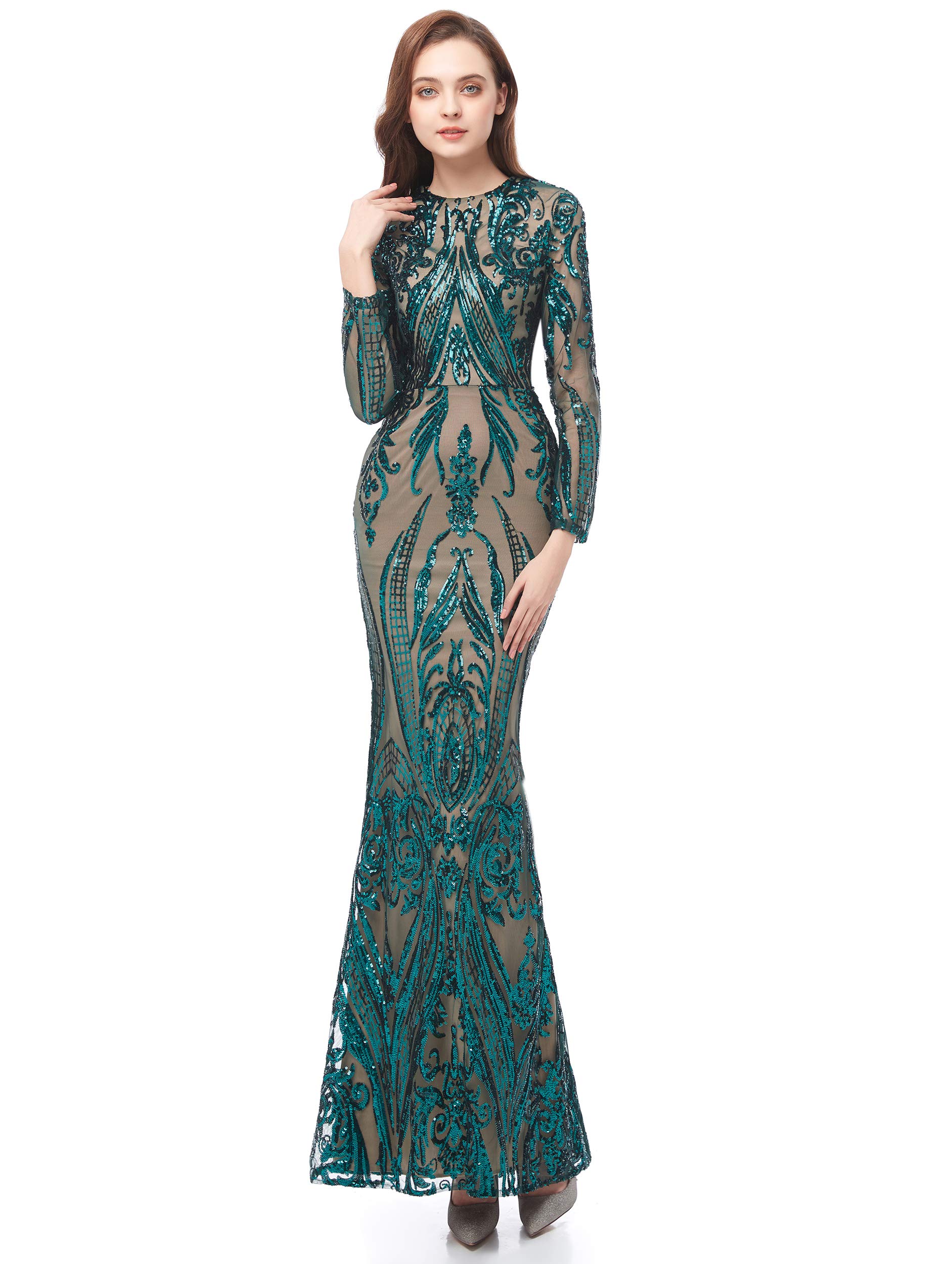 Elegant Long Sleeve Sequin Prom Dress with Detachable Skirt - Sparkly Mermaid Pageant Gown for Evening Gala, Homecoming, Wedding & Formal Events