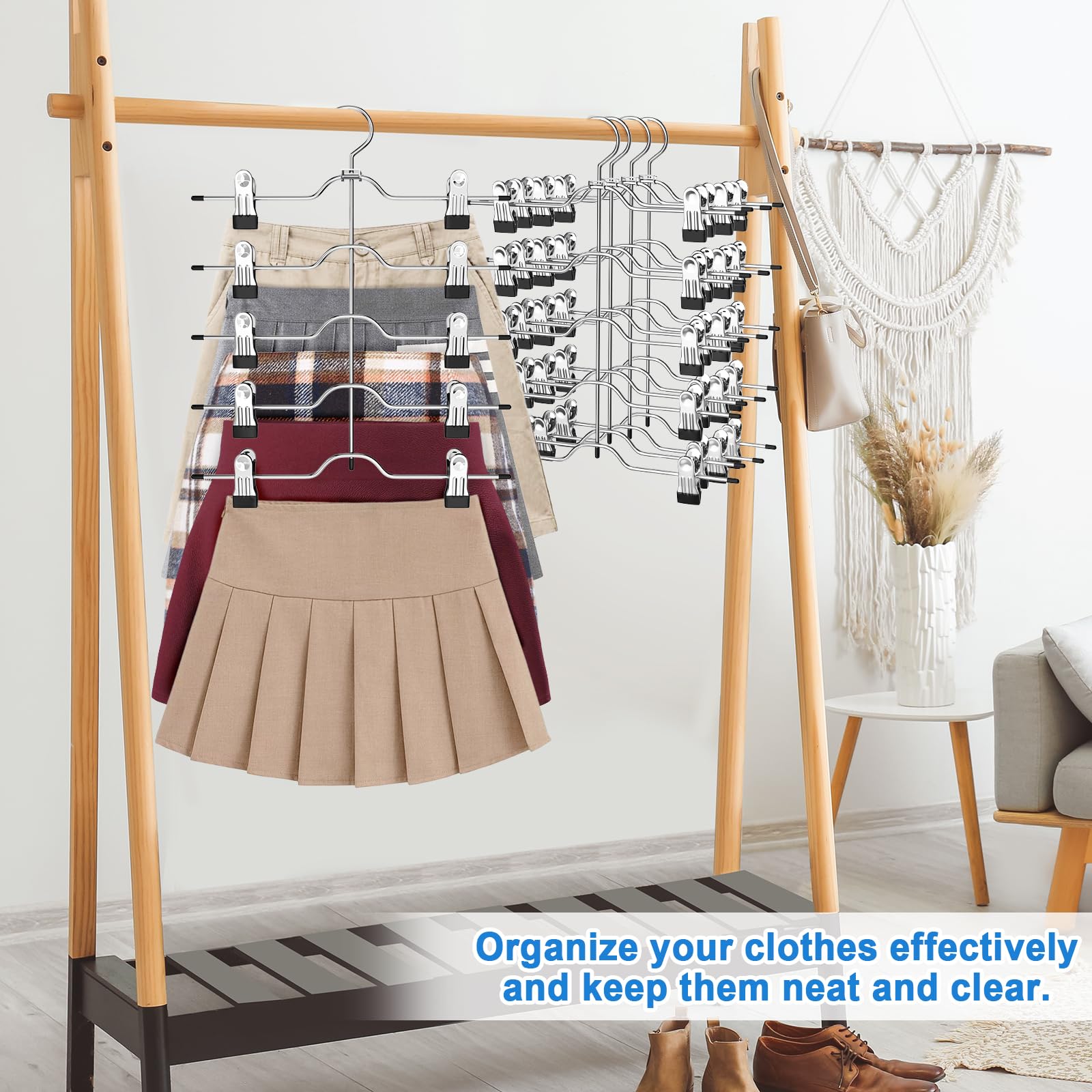 Space-Saving 4-Pack Pants & Skirt Hangers with Clips - Durable Closet Organizers for Women | Perfect for Wardrobe Storage, Travel & Home Organization