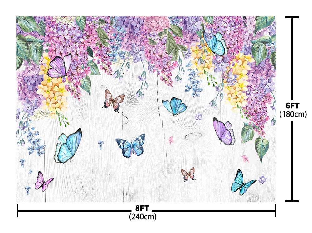 8x6ft Spring Butterfly Photography Backdrop - Purple Floral Wood Background for Birthday, Baby Shower, Wedding Photo Shoot Props | Perfect for Party Decorations, Indoor & Outdoor Events