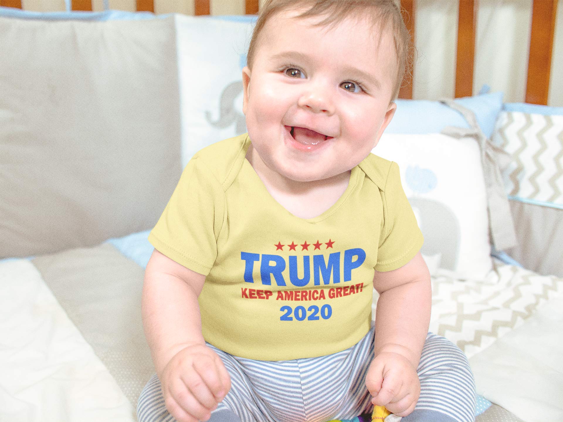 Donald Trump 2020 Keep America Great Baby Romper Bodysuit - Patriotic Newborn Outfit for 4th of July & Election Day