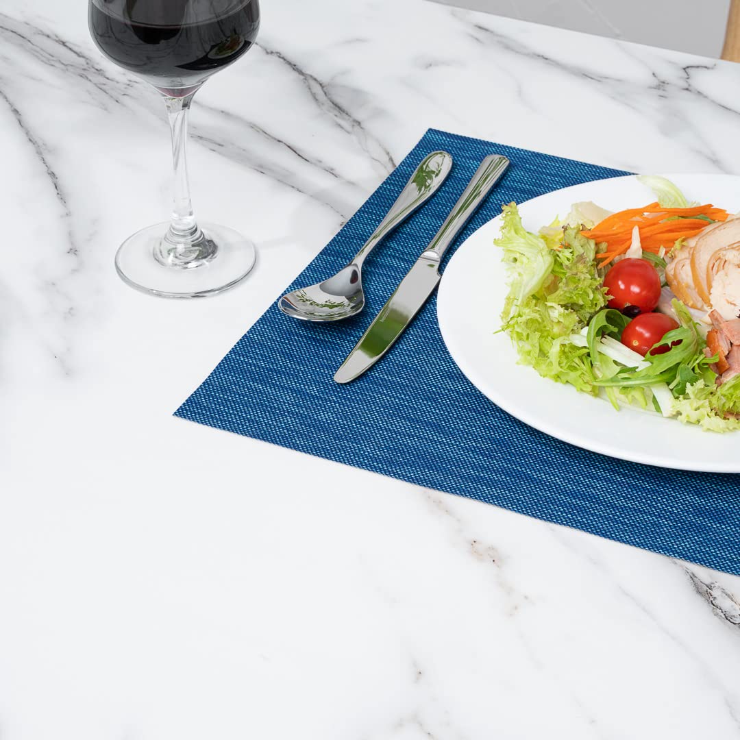 Restaurantware Sovereign 16x12 Inch Woven Vinyl Placemats Set of 6 - Stain Resistant, Easy Clean Rectangle Table Mats in Blue for Dining Table Decor - Perfect for Home, Restaurant & Party Use