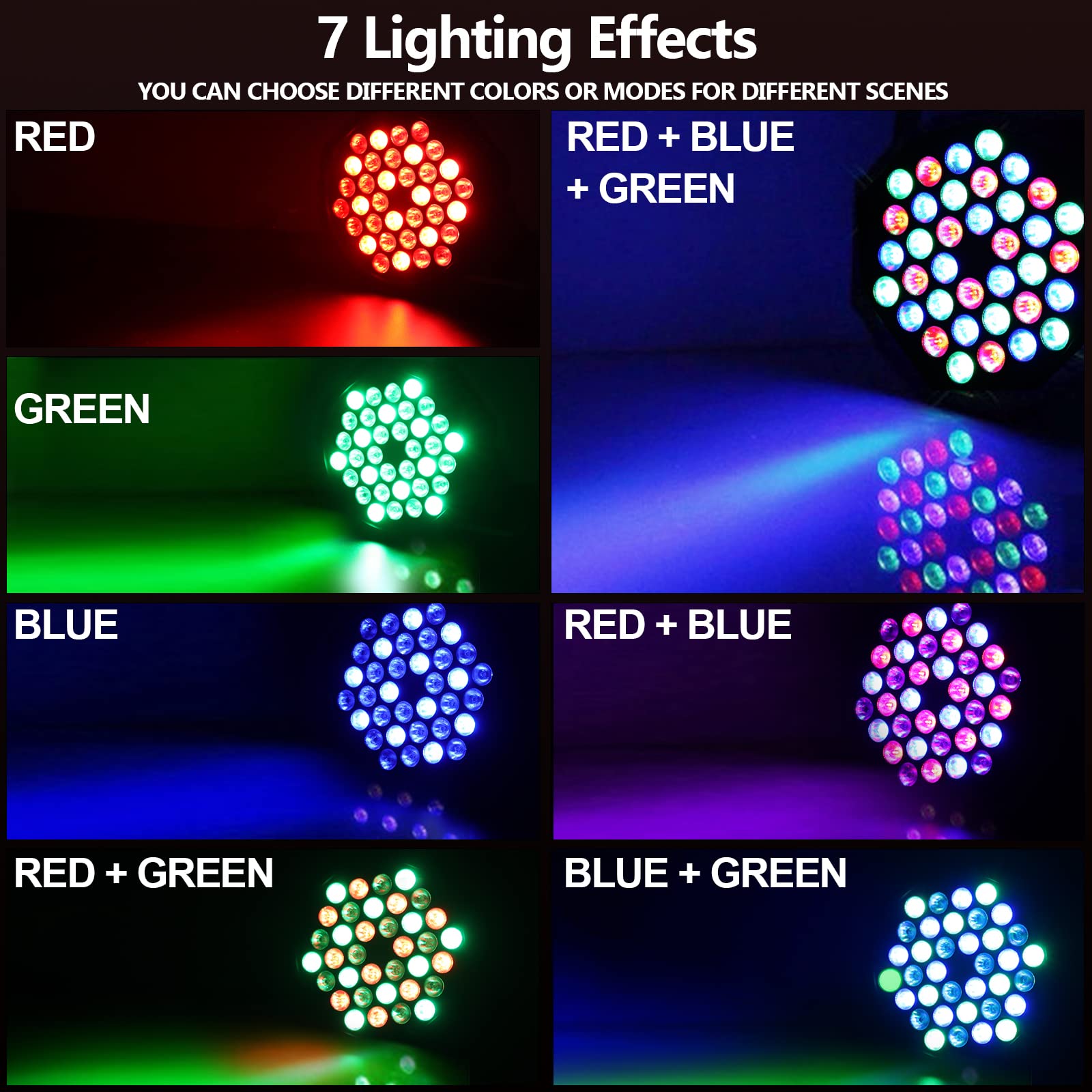 36 LED Par Lights RGB DMX Stage Lighting - 10 Modes Sound Activated DJ Lights with Remote Control | Perfect for Wedding, Party, Club & Event Uplighting