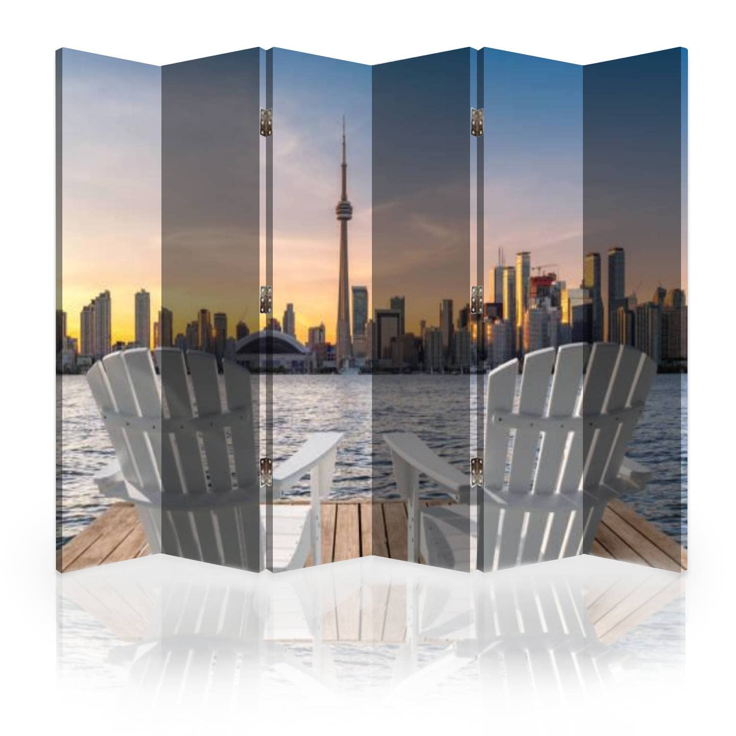 Toronto Skyline Canvas Room Divider - 6 Panel Folding Privacy Screen for Home & Office - Room Separator Partition Wall for Bedroom, Living Space & Studio Decor