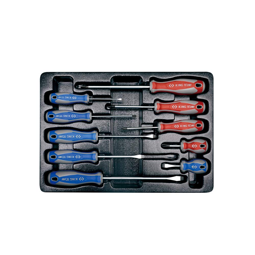 KING TONY 931110MR 10-Piece Screwdriver Set for Tool Trolley - Professional Grade Screwdrivers for Mechanics, DIY & Automotive Repair (Workshop, Garage, Home Use)