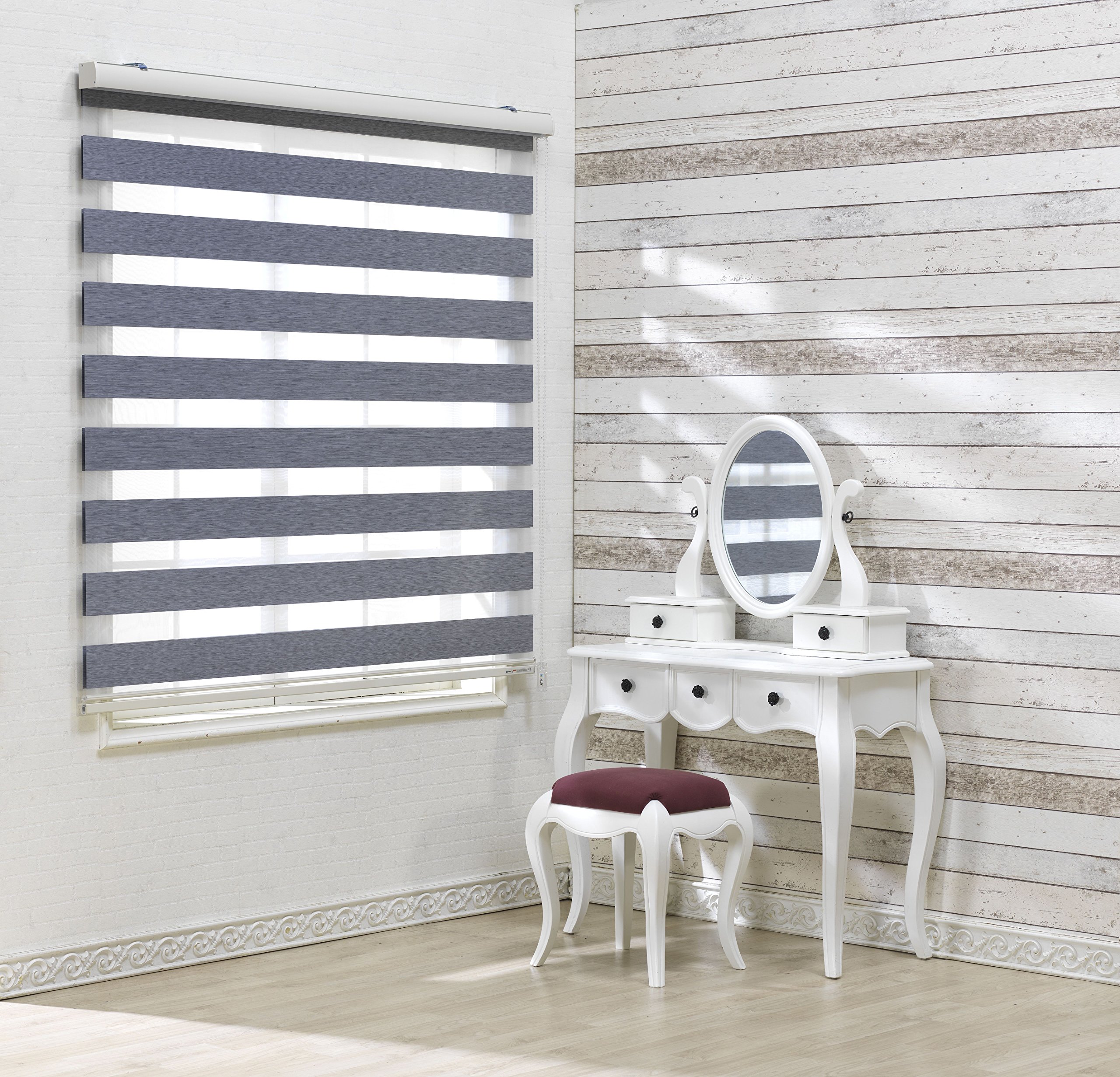 Custom Cut to Size Blackout Zebra Roller Blinds [Bonita, Grey, 77