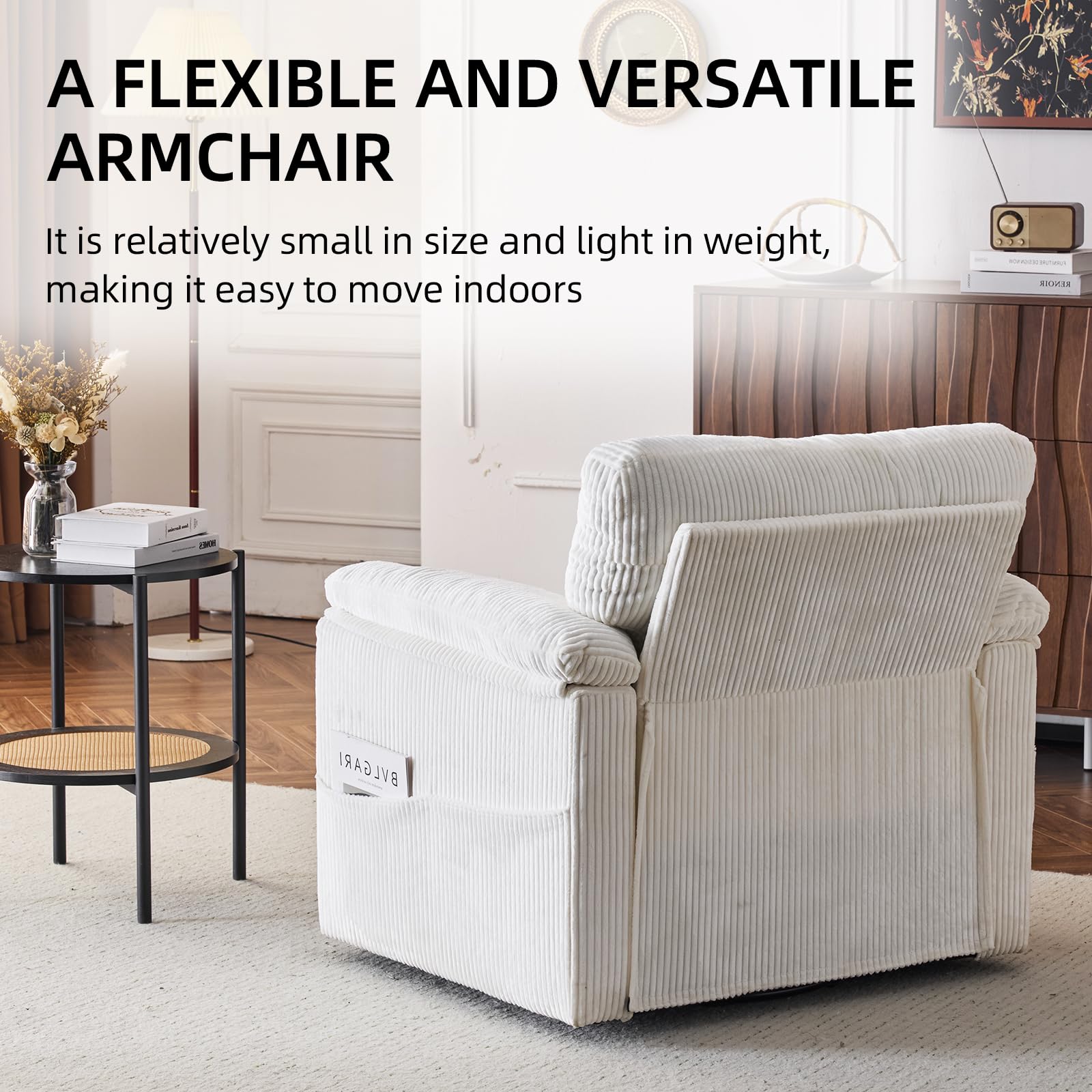 Modern 360° Swivel Accent Chair with Soft Corduroy Fabric - Compact Armchair for Small Spaces, Living Room, Bedroom & Apartment (Beige) - Perfect for Reading Nooks, Home Offices & Cozy Relaxation