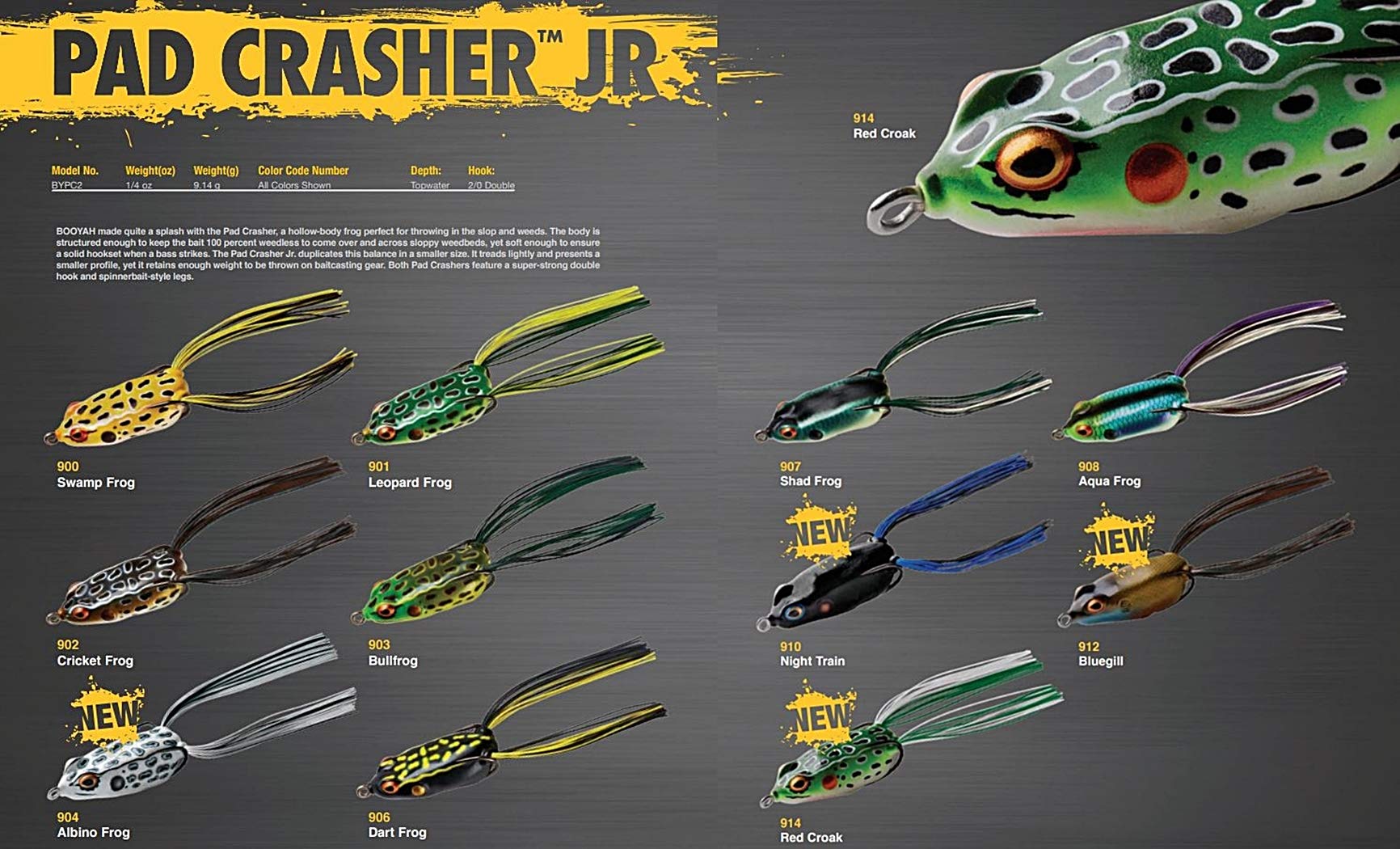 Booyah Pad Crasher Jr Weedless Hollow Body Frog Lure - Topwater Bass Fishing Bait with Sharp Hooks - Perfect for Lily Pads, Heavy Cover & Shallow Water Bass Fishing
