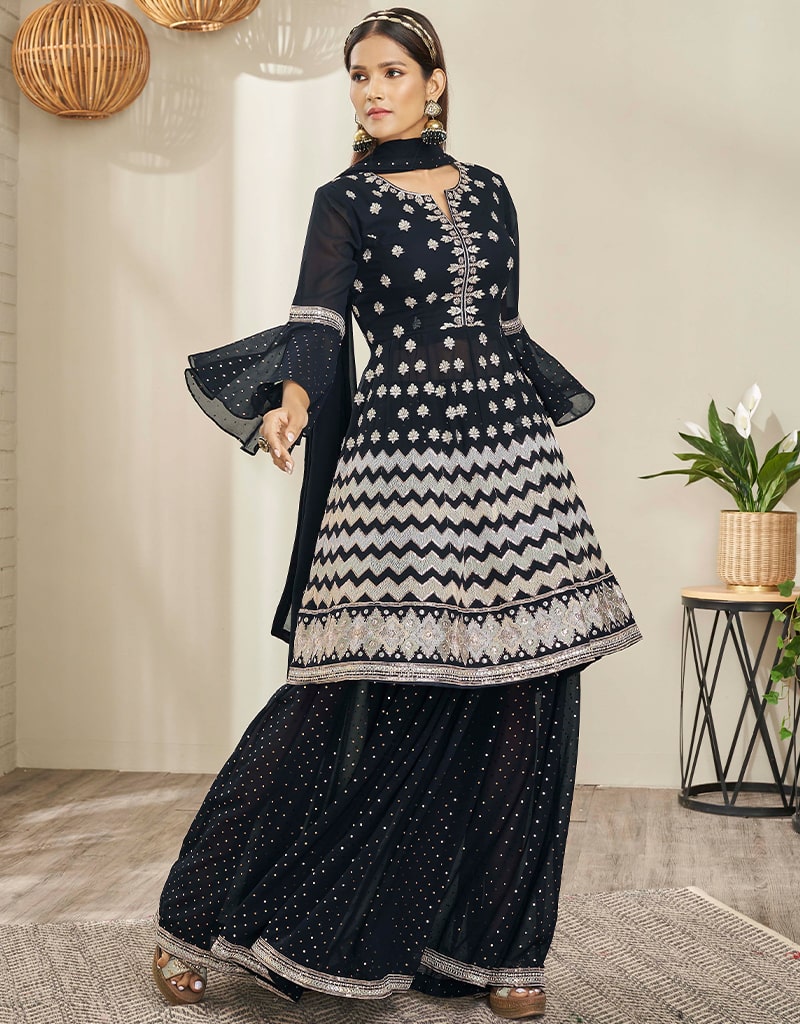 Elegant Black Georgette Lehenga Suit for Women - Traditional Indian Bridal Wear for Weddings & Festive Occasions