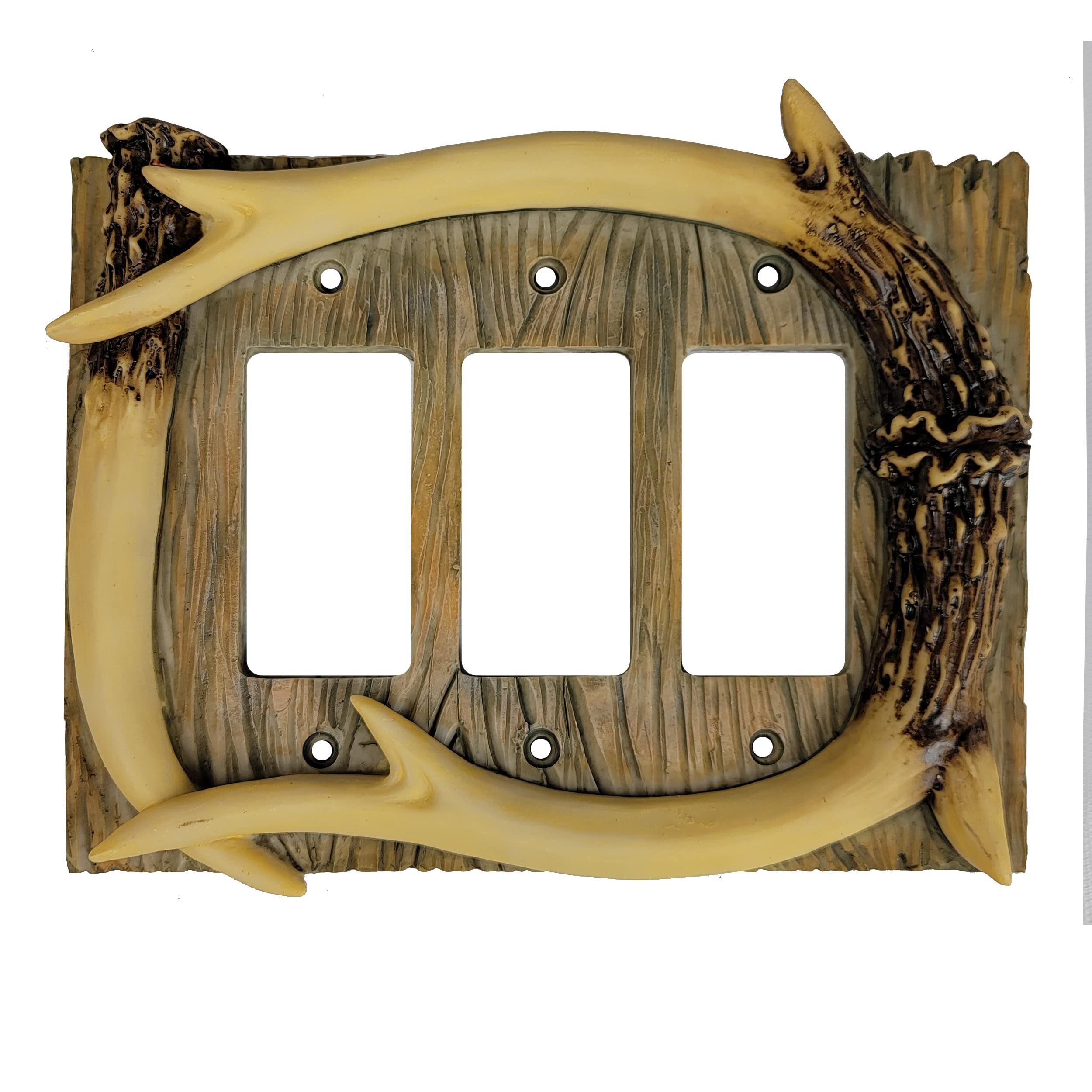 Rivers Edge Products Triple Gang Decora Light Switch Cover Plate - Hand-Painted Poly-Resin Decorative Wall Plate with Screws Included (Antler Design) - Perfect for Living Room, Bedroom, and Home Office Decor