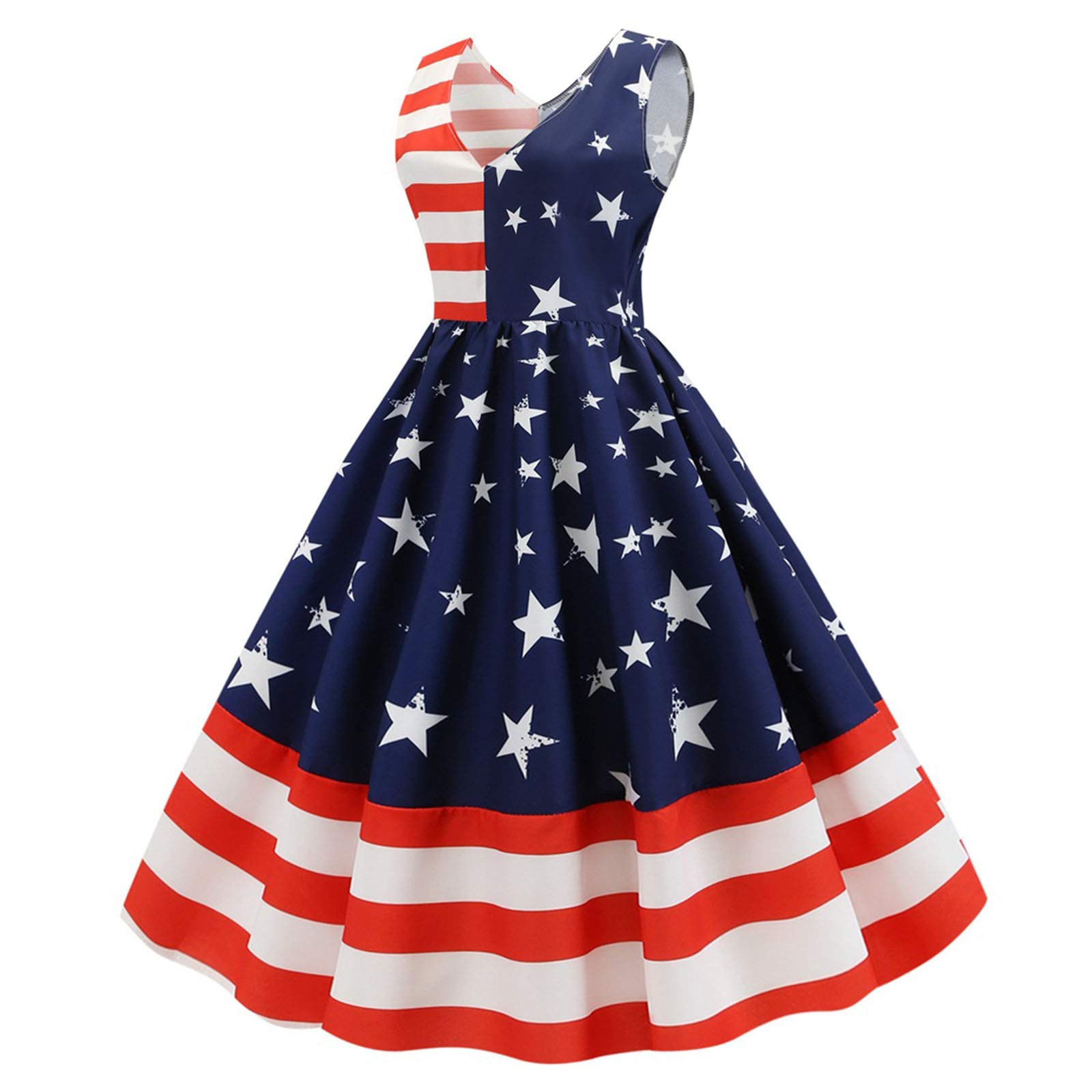 MIANHT Women's Summer Dresses - American Flag Print V-Neck Sleeveless Mini Dress | Sexy Casual Outfit for Beach, Party & 4th of July Celebrations