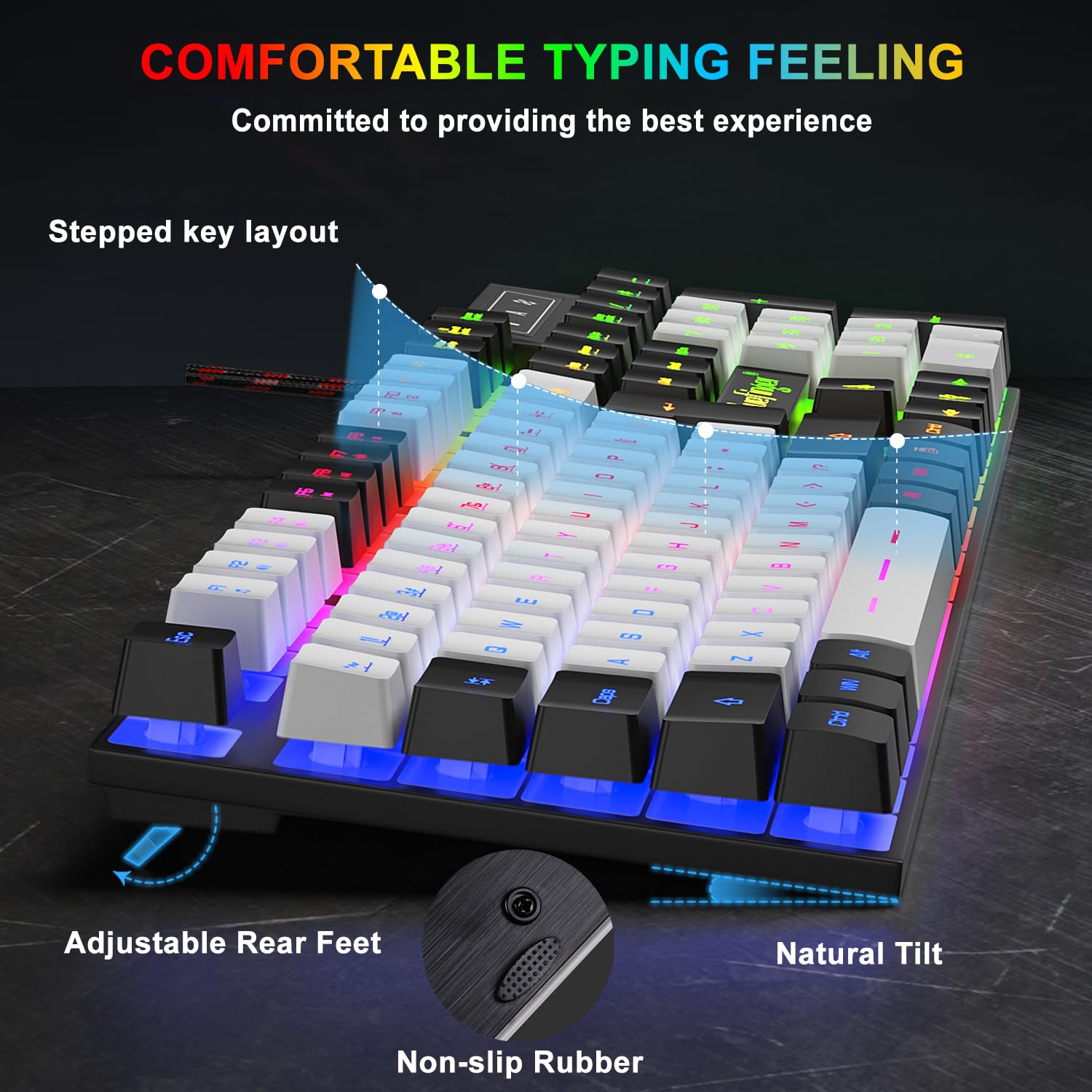 BlueFinger RGB Gaming Keyboard and Mouse Combo - Wired USB Backlit Mechanical Keyboard with Ergonomic Gaming Mouse for PC, Laptop - Perfect for Gaming, Work, and Office Use (Black & White)