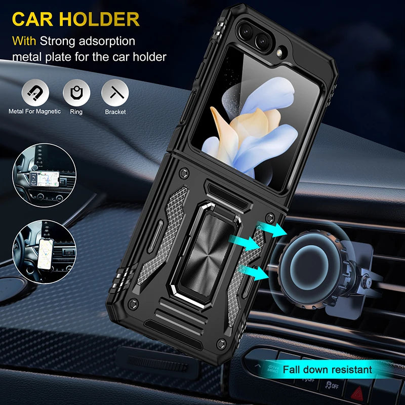 Samsung Galaxy Z Flip 6 Rugged Armor Case with Slide Window Lens - Shockproof Protective Cover for Outdoor Activities & Daily Use