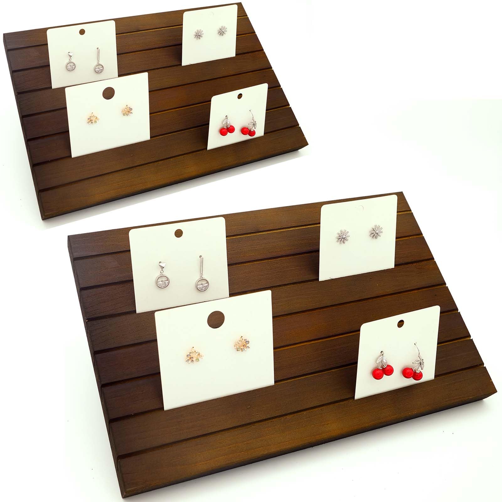 2-Pack Wooden Earring Display Stand - Portable Greeting Card & Business Card Holder for Vendors - Dark Brown Earring Cardboard for Selling - Perfect for Craft Fairs, Boutiques & Jewelry Shows