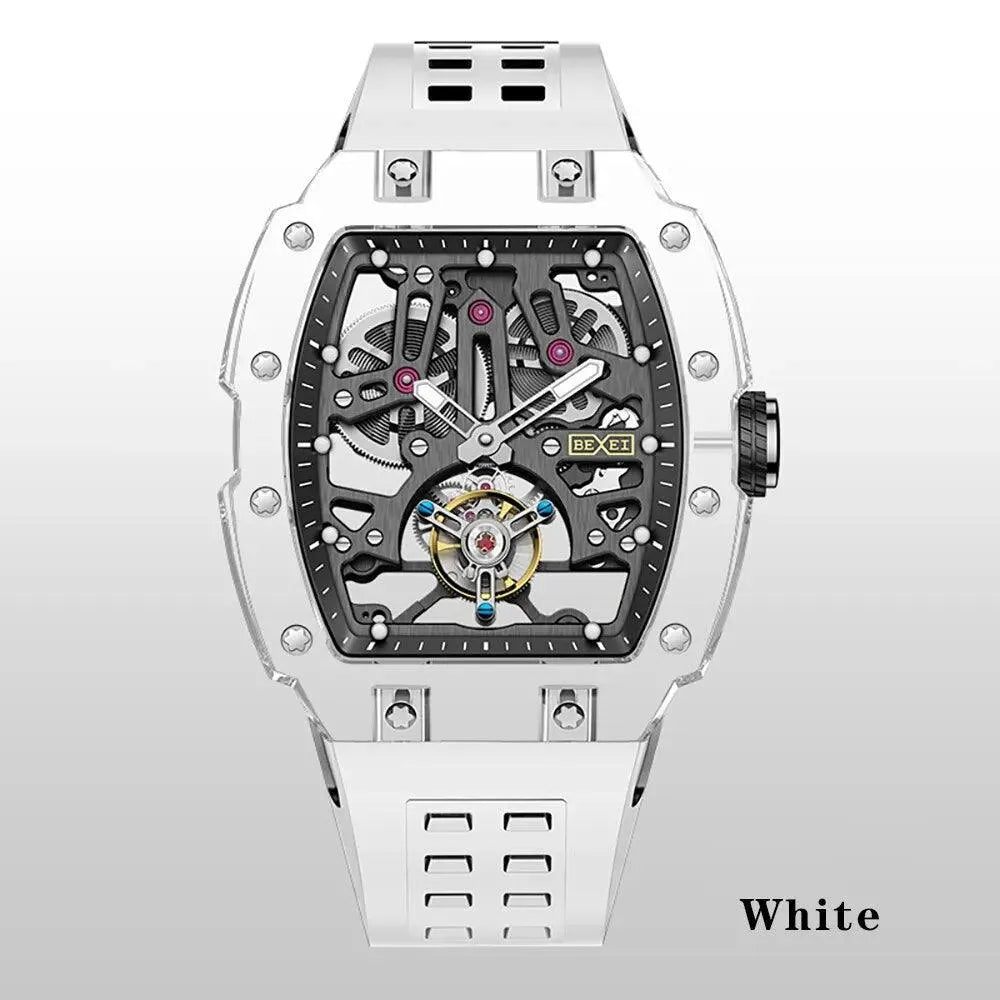 BEXEI 9127 Luxury Men's Transparent Skeleton Tourbillon Watch - K9 Crystal Glass, 72H Power Reserve, Waterproof Mechanical Wristwatch for Business, Formal Events & Gift Giving