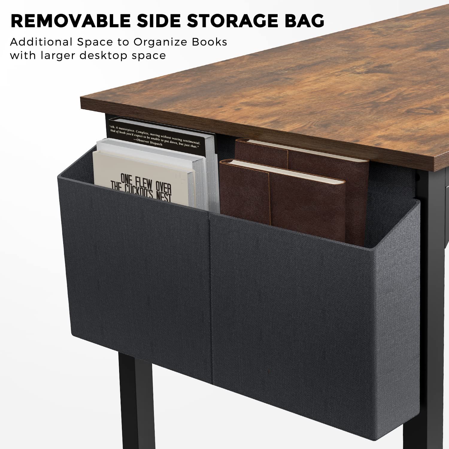 OLIXIS 48 Inch Modern Wooden Computer Desk for Home Office, Study & Gaming - Rustic Brown Writing Desk with Storage Bag & Headphone Hook - Perfect for Small Spaces, Bedrooms, Student Dorms & Shared Workspaces