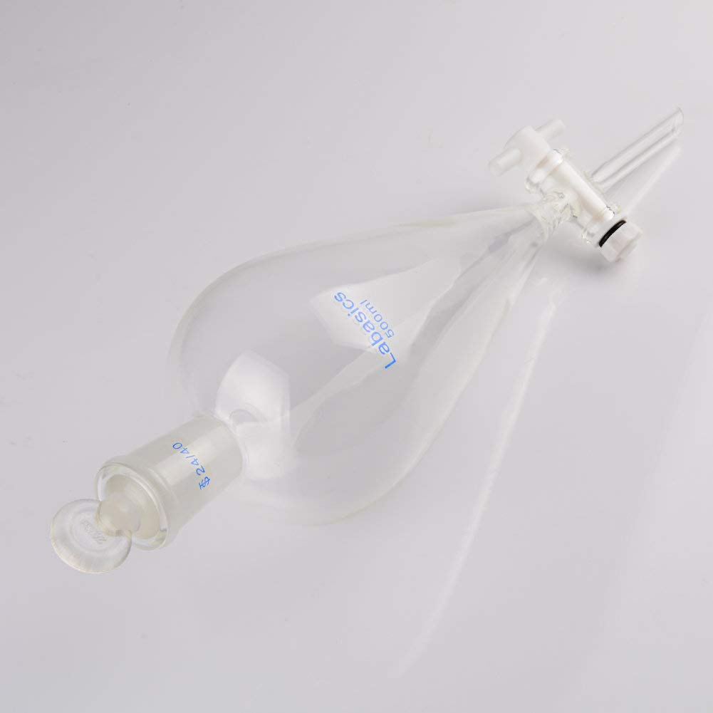 Labasics 500ml Borosilicate Glass Conical Separatory Funnel with PTFE Stopcock - 500mL Lab Equipment for Chemical Extraction, Liquid Separation & Organic Chemistry Experiments