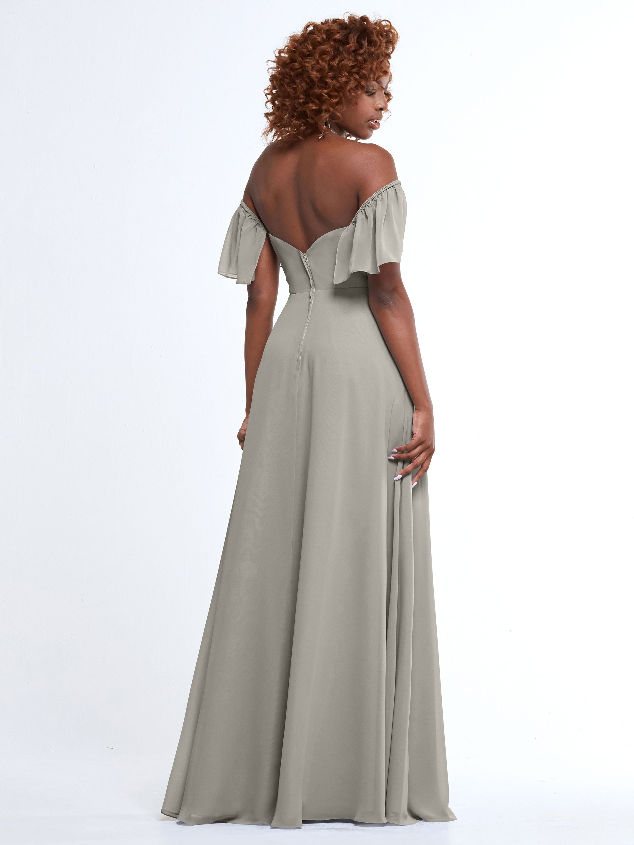 Elegant A-Line Off-The-Shoulder Chiffon Bridesmaid Dress with Pockets - Perfect for Weddings, Parties & Formal Events (Style: ALT2)