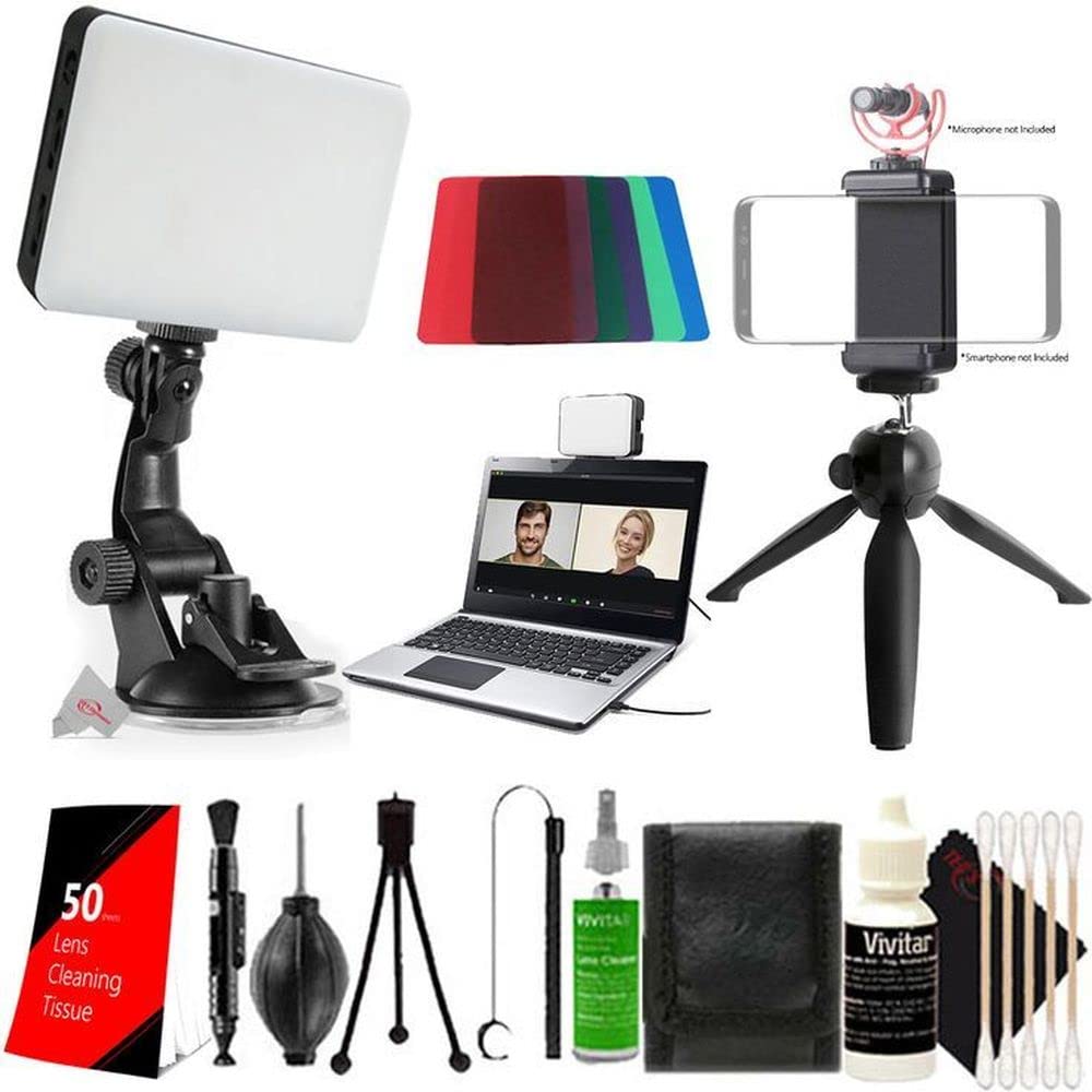 120 LED Video Conference Lighting Kit with Suction Cup Mount, TR-124 Tripod & Phone Adapter - Includes Lens Tissue & Cleaning Accessories for Zoom Meetings, Live Streaming & Content Creation