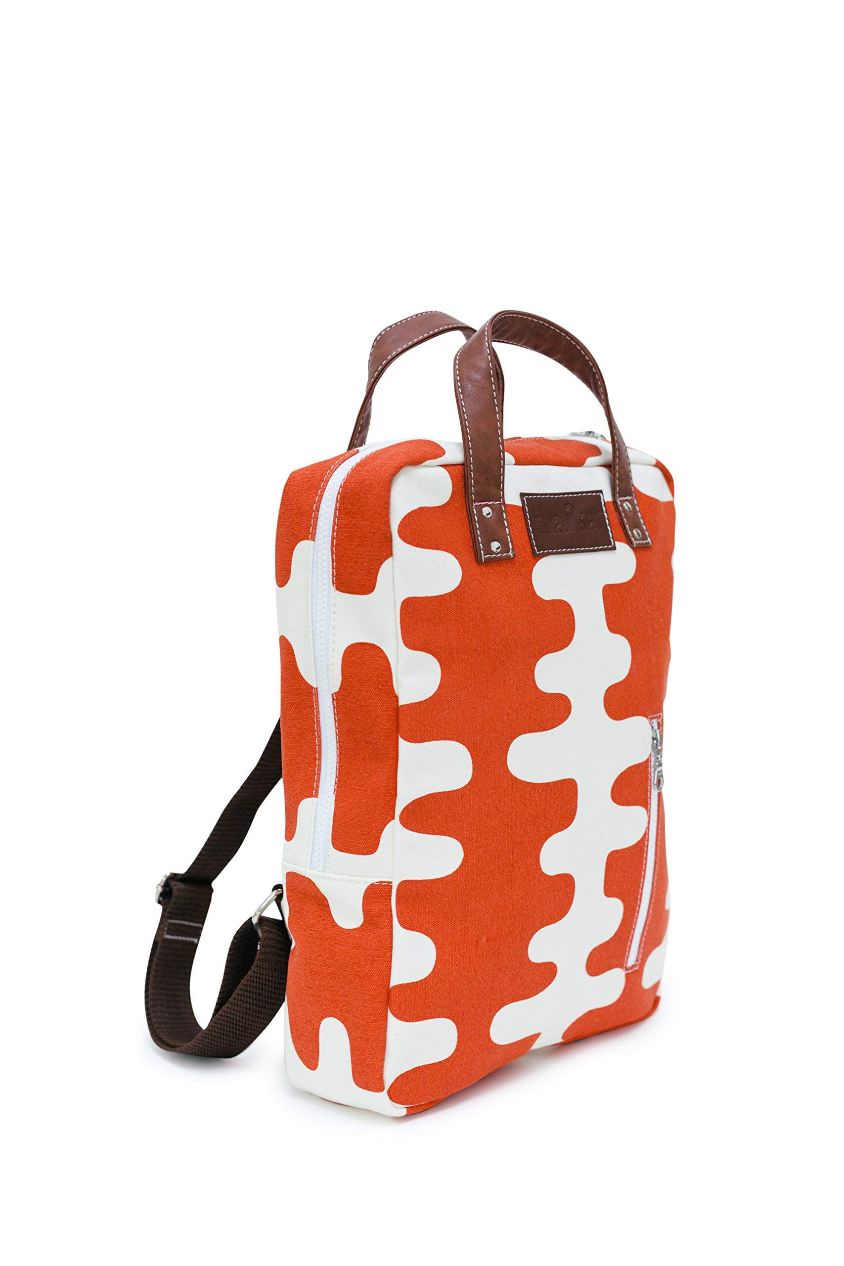 MAIKA Eco-Friendly Recycled Canvas Zippered Backpack - Waterproof Laptop Backpack for Women & Men, Orange & Red Color, Perfect for School, Travel & Hiking