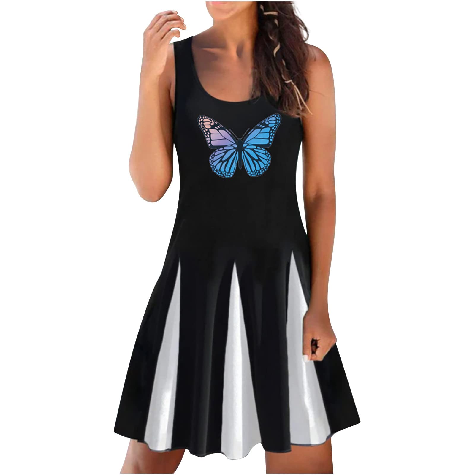 MOXIU Women's Sexy Boho Beach Floral Sundress - Sleeveless Loose Tank Mini Dress for Casual Wear & Summer Vacation | Perfect for Beach Outings, Date Nights and Weekend Getaways