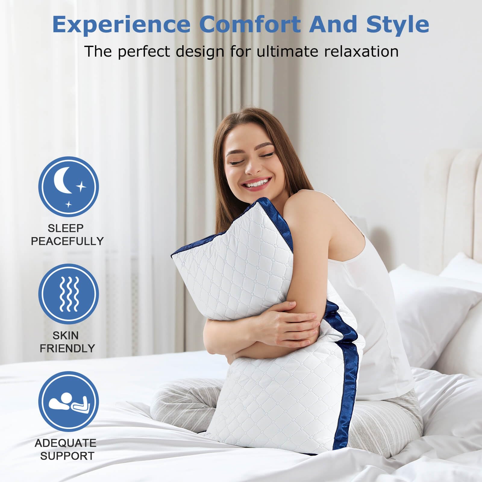 Slybear 2 Pack Hotel Quality Bed Pillows - Hypoallergenic Down Alternative Pillows for Neck & Shoulder Support, 42x70cm Standard Size for Side/Back/Stomach Sleepers | Perfect for Home, Office & Travel Use