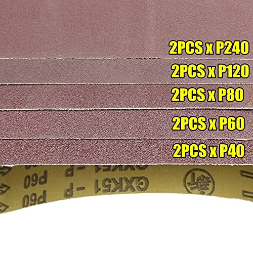 10Pcs/Set Aluminum Oxide Sanding Belts 40-1000 Grits, 50x686mm Abrasive Wood Grinding Sander Tools for Woodworking, Metal Polishing & DIY Projects (40/60/80/120/240 Grit Set)